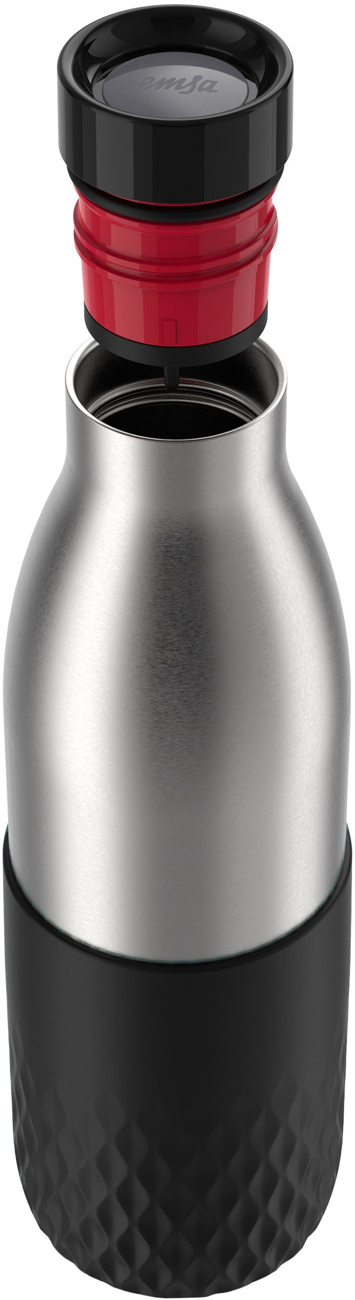 Emsa Trinkflasche Bludrop Sleeve, Edelstahl/Silikon, Quick-Press, 12h warm/24h kühl