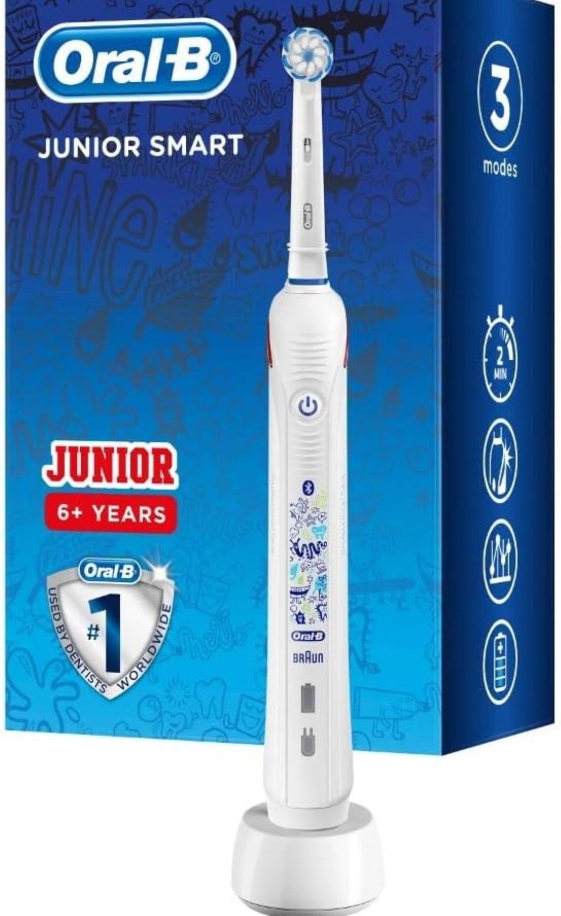 Oral-B Elektrische Kinderzahnbürste Junior Smart Elektrische Kinder Zahnbürste ab 6 Jahren Bluetooth-App, Kinder ab 6 Jahren