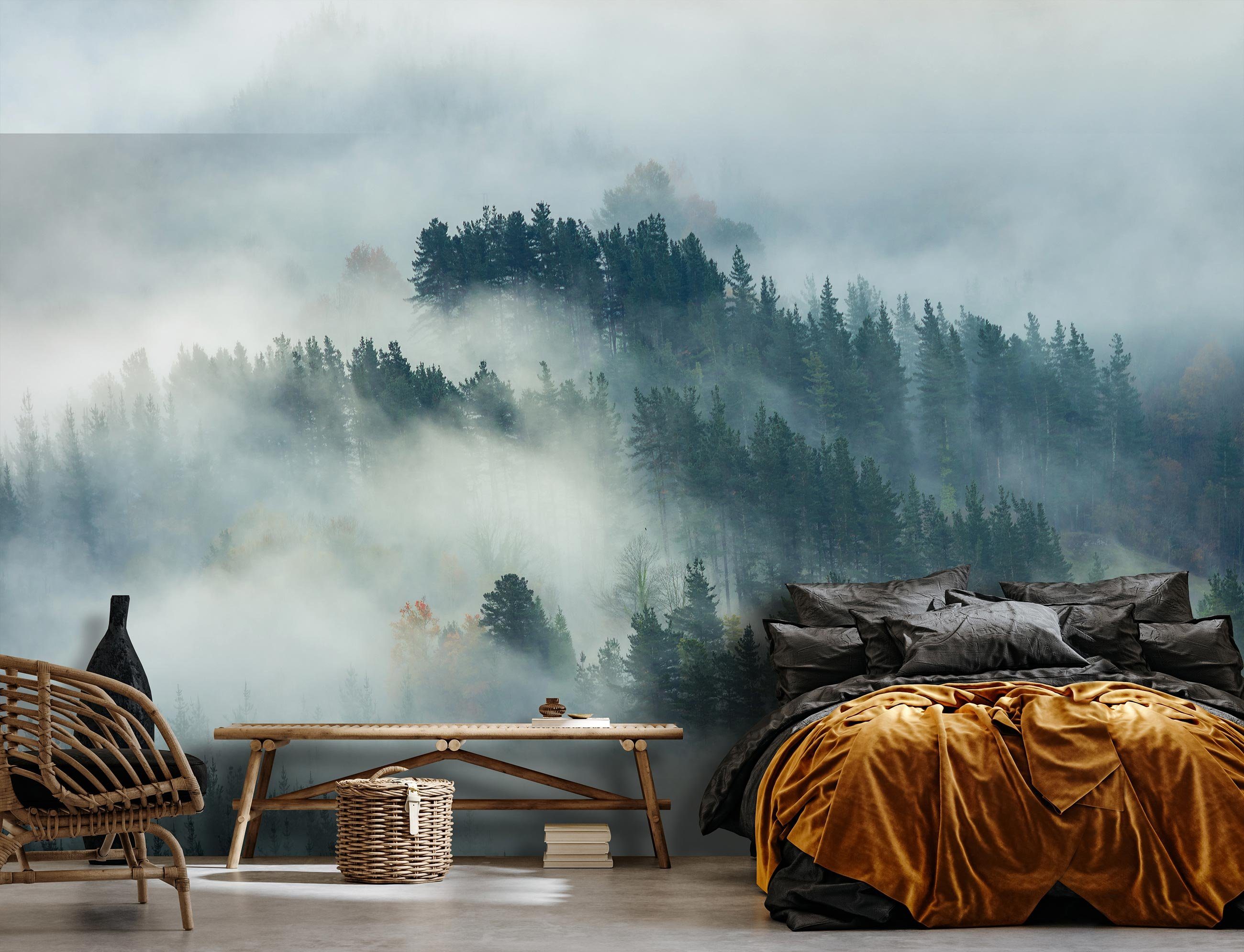 inklusive Schlafzimmer Fototapete Glatt, Kleister Landschaft Wandtapete, Natur, Vliestapete Brume Wald Wohnzimmer Wallarena Tapete Vlies