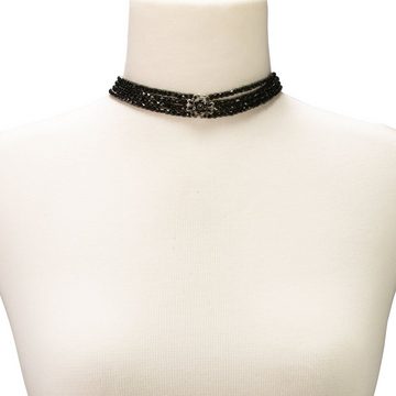 Alpenflüstern Collier Trachten-Perlen-Kropfkette Amalia (schwarz), - nostalgische Trachtenkette, eleganter Damen-Trachtenschmuck, Dirndlkette