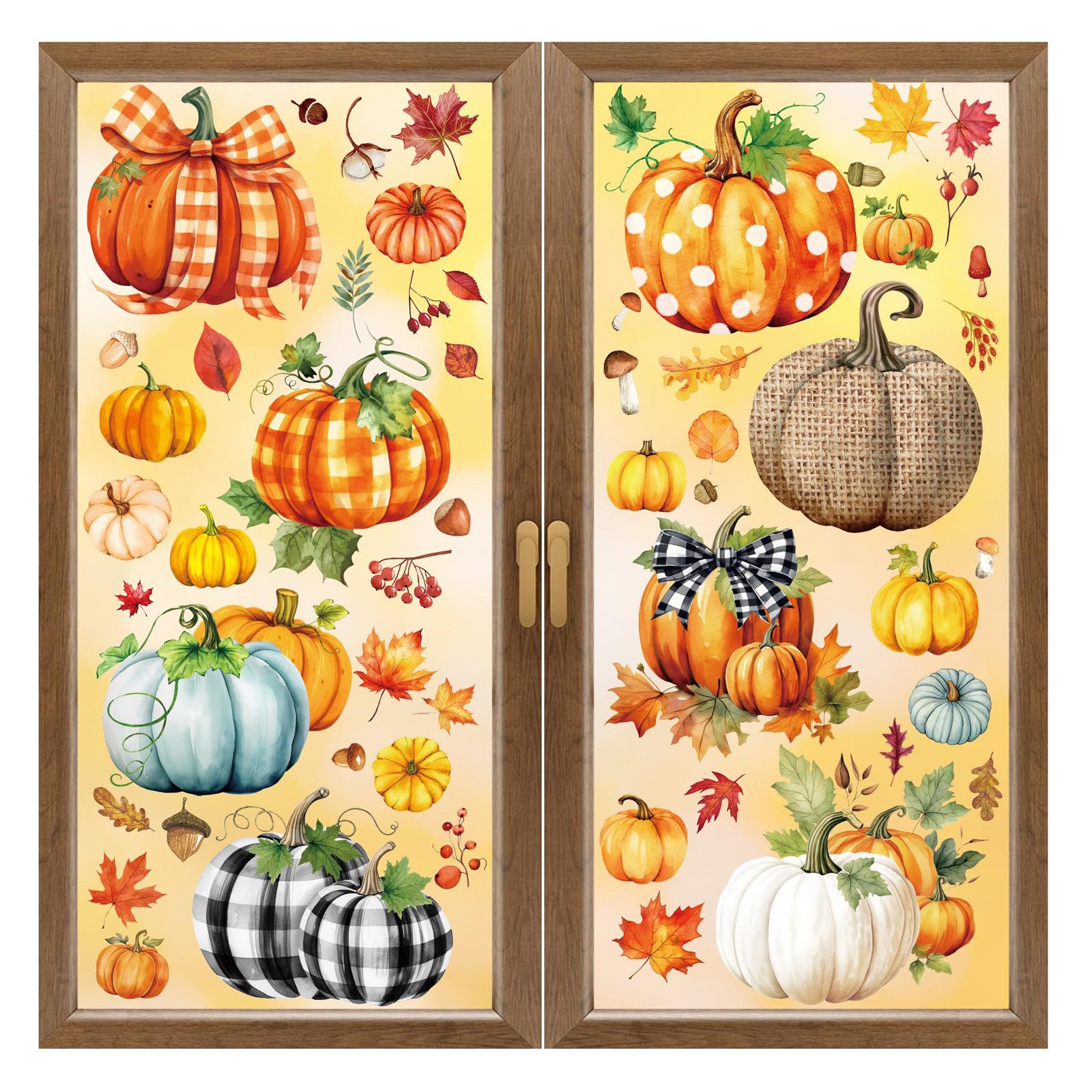 Bomiclss Fensterfolie 8 Blatt,Fensterbilder Herbst, Kürbis-Fensteraufkleber, Erntedankfest, Herbstliche Wohndekoration: Fensteraufkleber mit Kürbisblättern