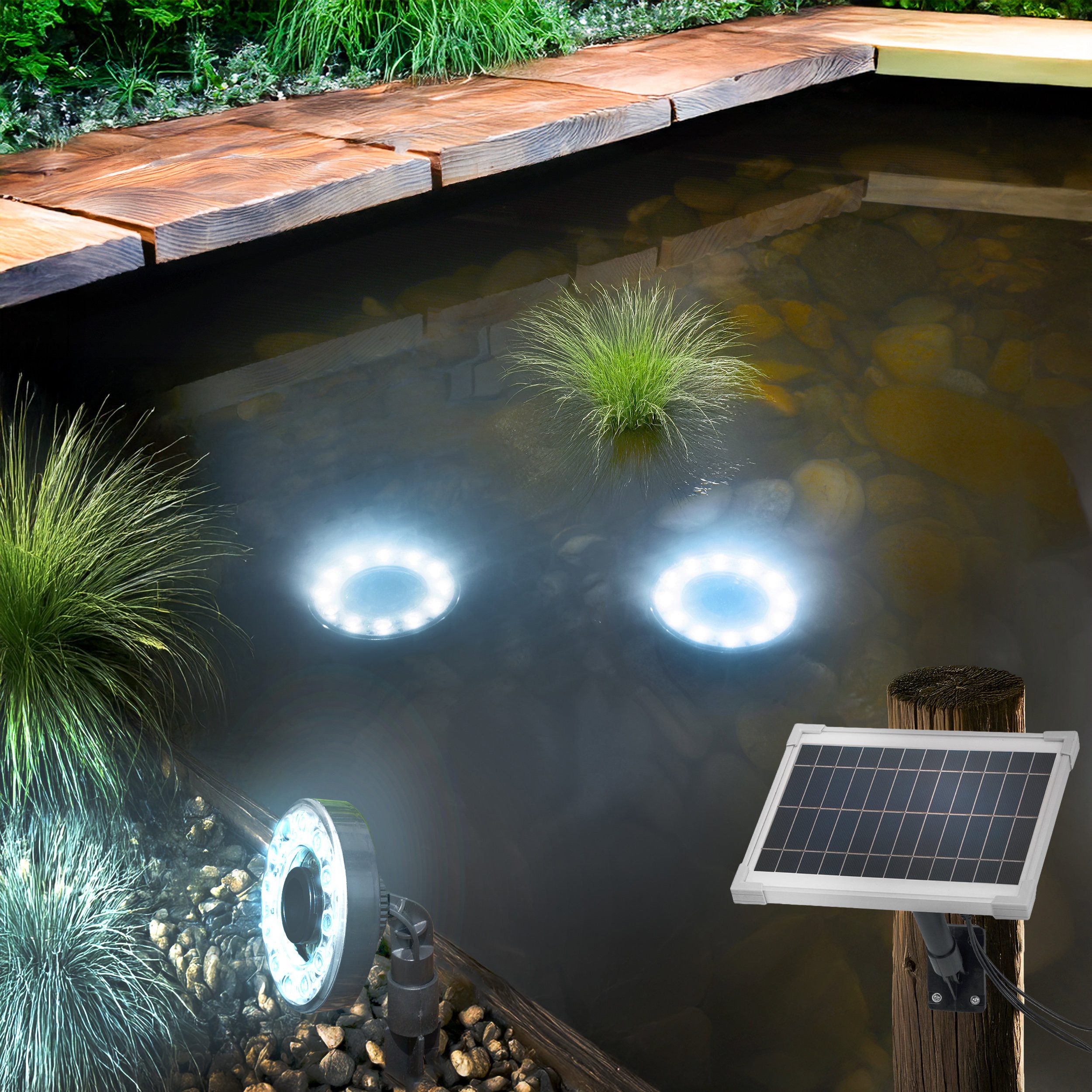 esotec LED Teichleuchte Solar Über- und Unterwasserstrahler, 3 Spots 6500K kaltweiß 101406, LED fest integriert