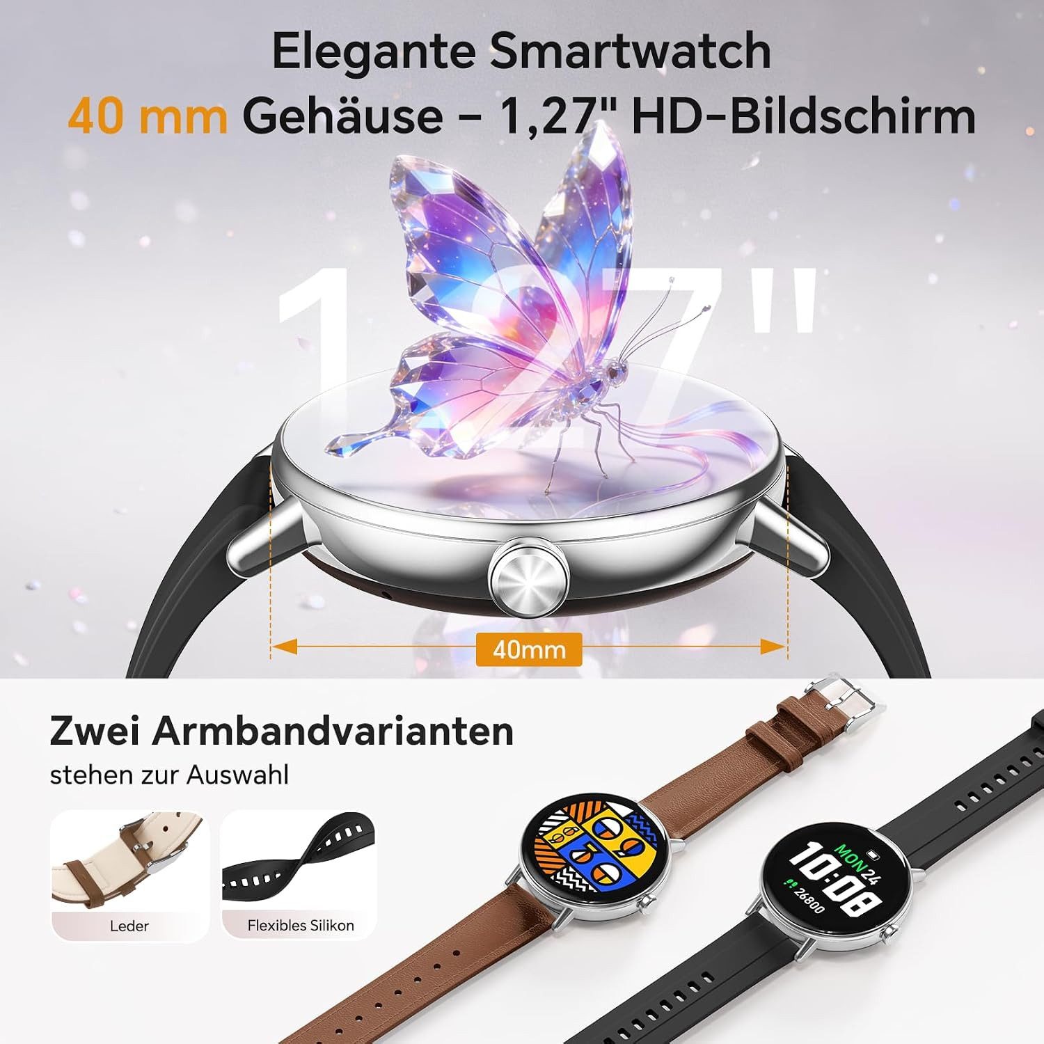 Zevelora Damen Smartwatch mit Bluetooth-Telefonie und Gesundheitsfunktionen Smartwatch (1.27 Zoll, Andriod iOS), Fitnessuhr für Damen mit Anruffunktion und über 100 Sportmodi
