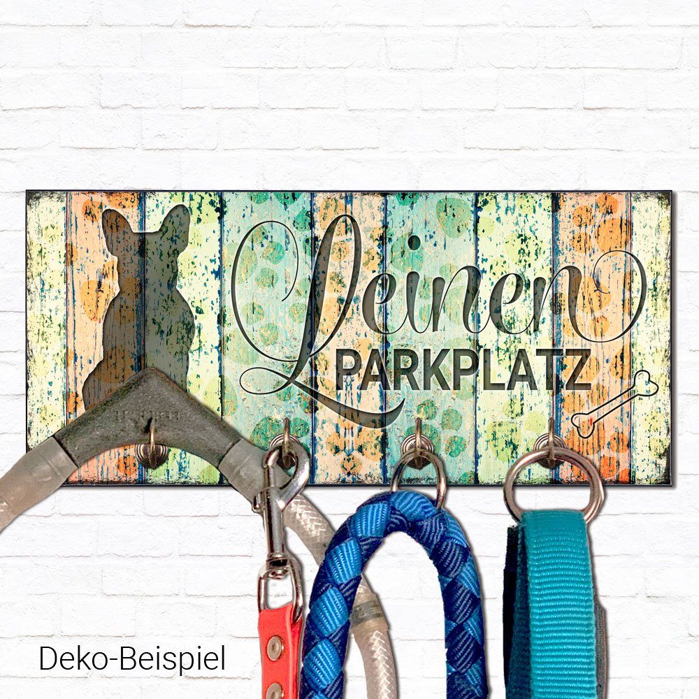 Cadouri Wandgarderobe LEINEN PARKPLATZ (Französische mit handgefertigt, Hundegarderobe (Garderobe Bulldogge) 4 MDF, Hundezubehör), Ecken, für für Hundebesitzer mit abgeschrägten Haken