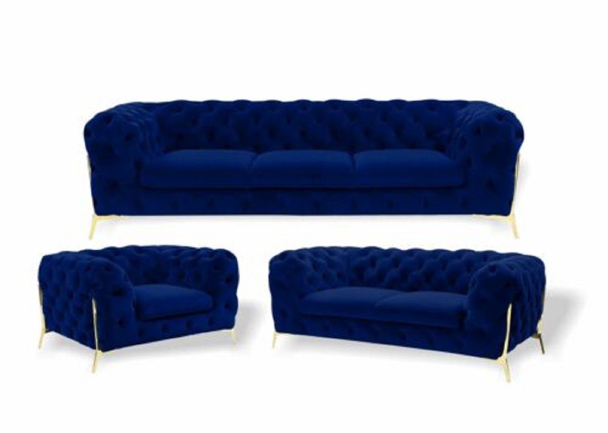JVmoebel Sofa Braune Luxus Chesterfield Möbel Sofa Garnitur 3 2 1 Sitzer, Made in Europe Blau