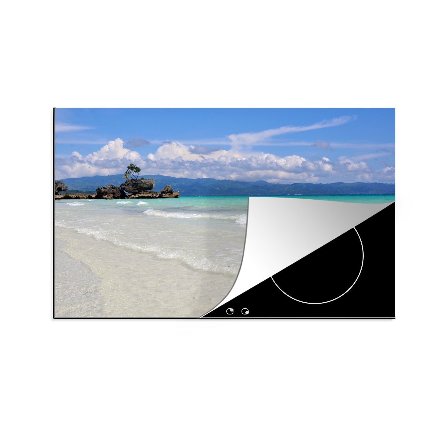 MuchoWow Herdblende-/Abdeckplatte Tropischer Strand auf der philippinischen Insel Boracay, Vinyl, (1 tlg), 81x52 cm, Induktionskochfeld Schutz für die küche, Ceranfeldabdeckung