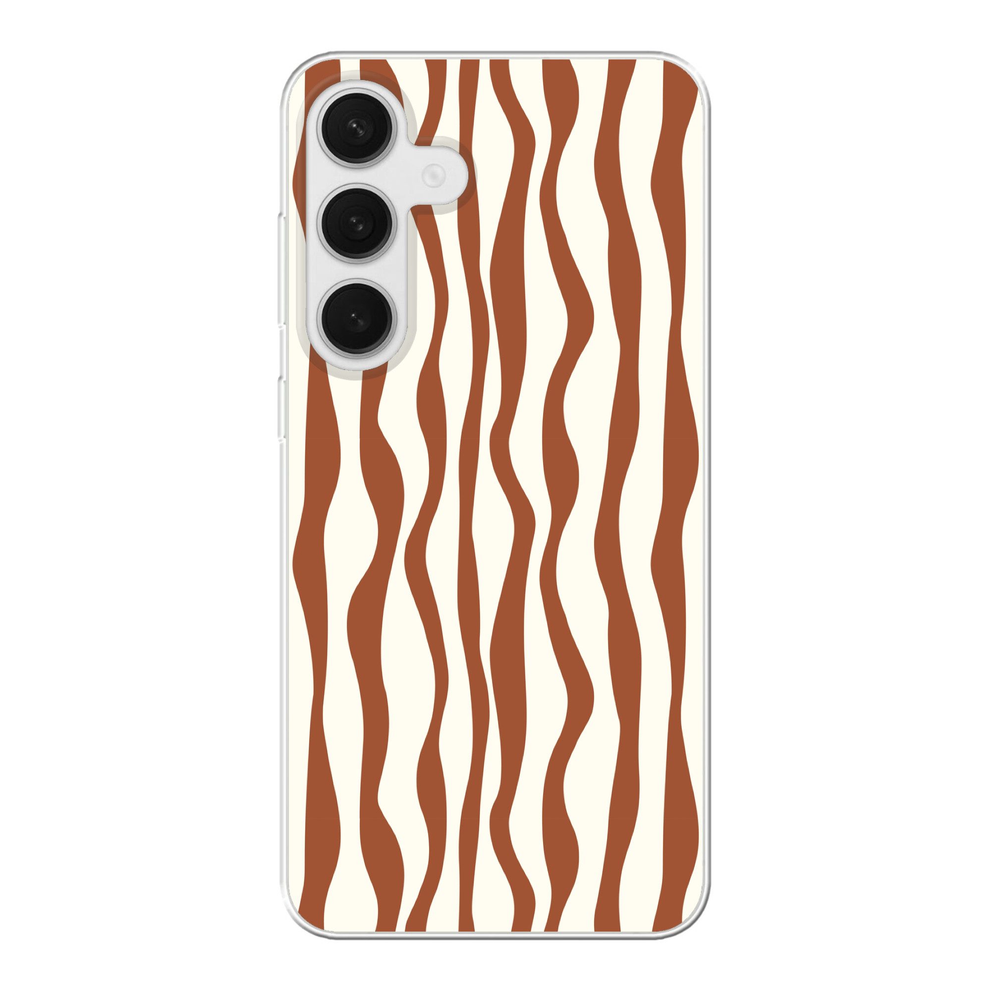 MuchoWow Handyhülle für Samsung Galaxy S25 Plus Wellenlinien - Streifen - Beige - Braun, Phone Case, Silikon, Schutzhülle Dünn
