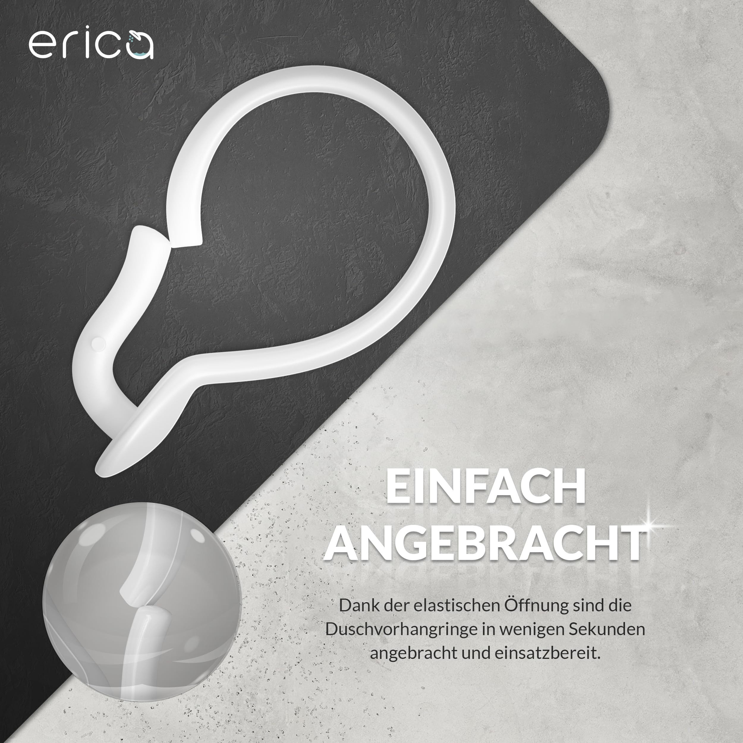 Erica Duschvorhangringe für Duschstange glänzend 12er Packung, (12) – Bild 4 von 5