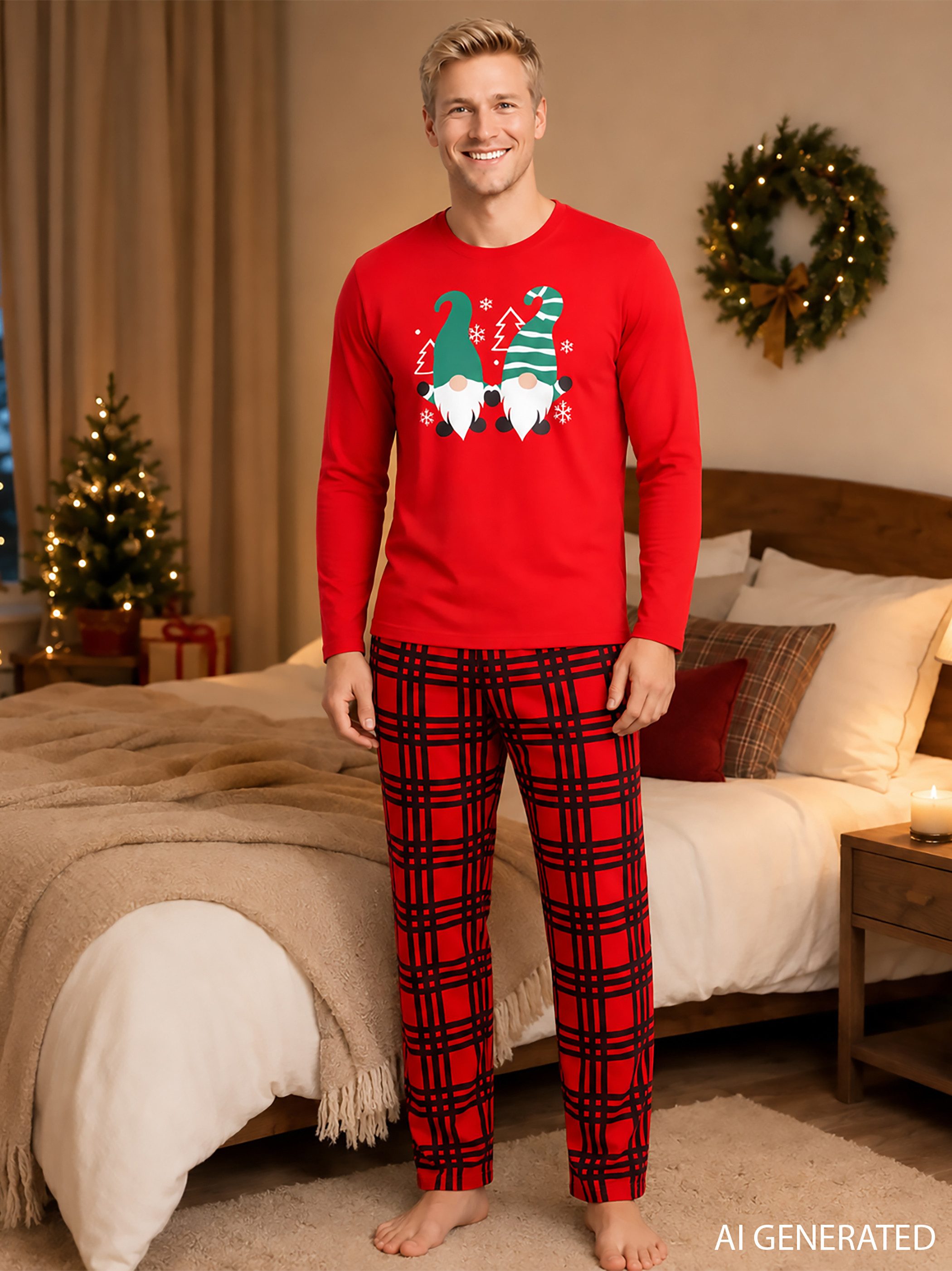 United Labels® Schlafanzug Wichtel XMAS Schlafanzug Pyjama Set Langarm Oberteil mit Hose – Bild 3 von 5