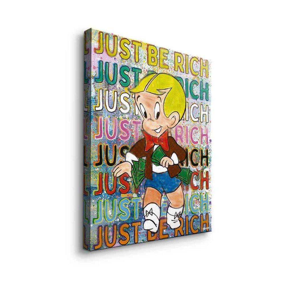 Just be rich Art DOTCOMCANVAS® Comic Richie silberner Rich Leinwandbild Geld Rahmen Pop Leinwandbild,