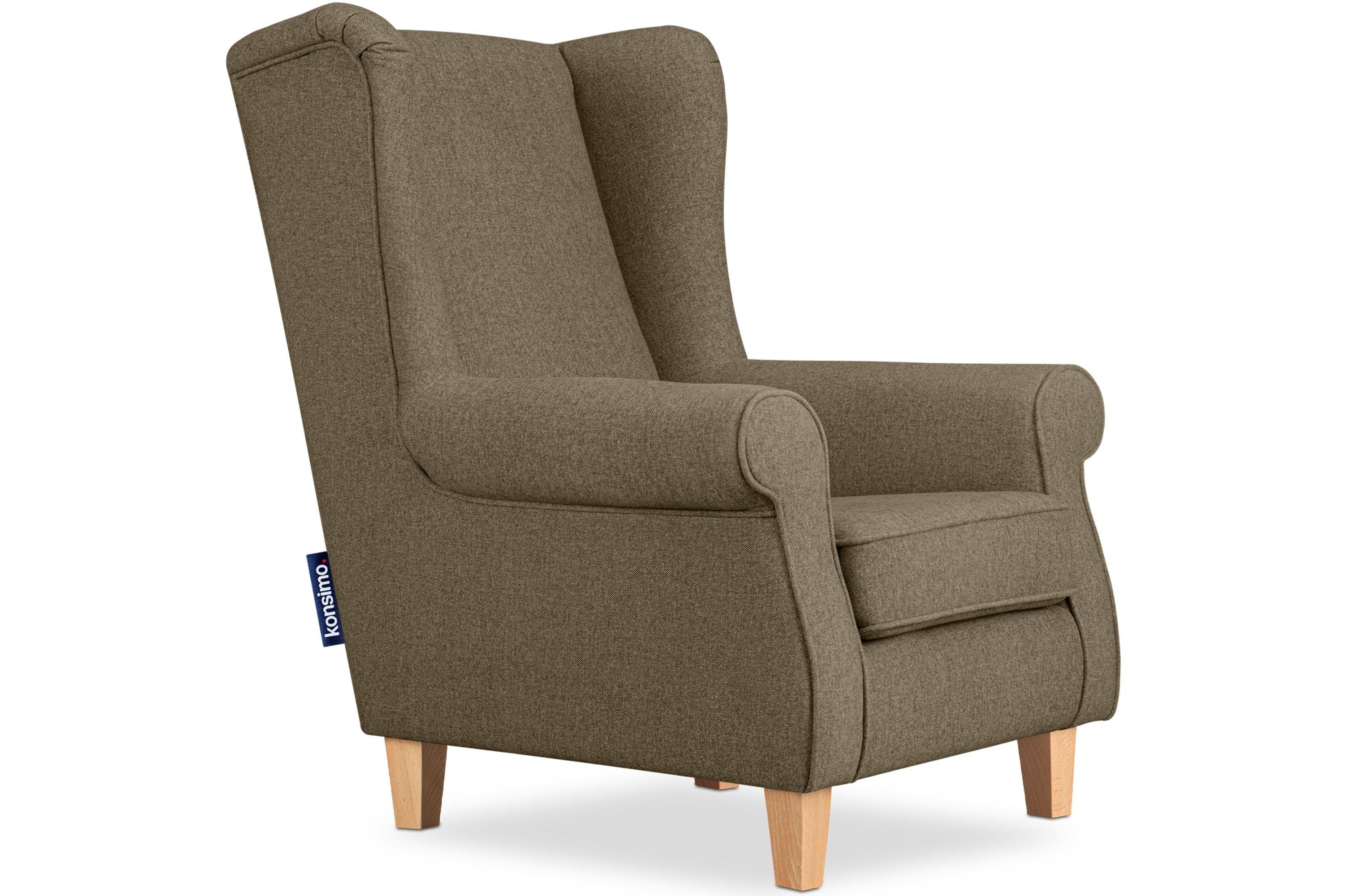 KONSIMO® Ohrensessel MILES Gepolsterter Sessel, mit Armlehnen, Massivholzbeine