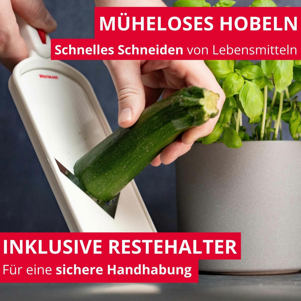 WESTMARK Gemüsehobel mit verstellbarer Schnittstärke, V-förmige Edelstahlklinge, mit Resteh, ABS, Edelstahl, rostfrei, BPA-frei, spülmaschinengeeignet