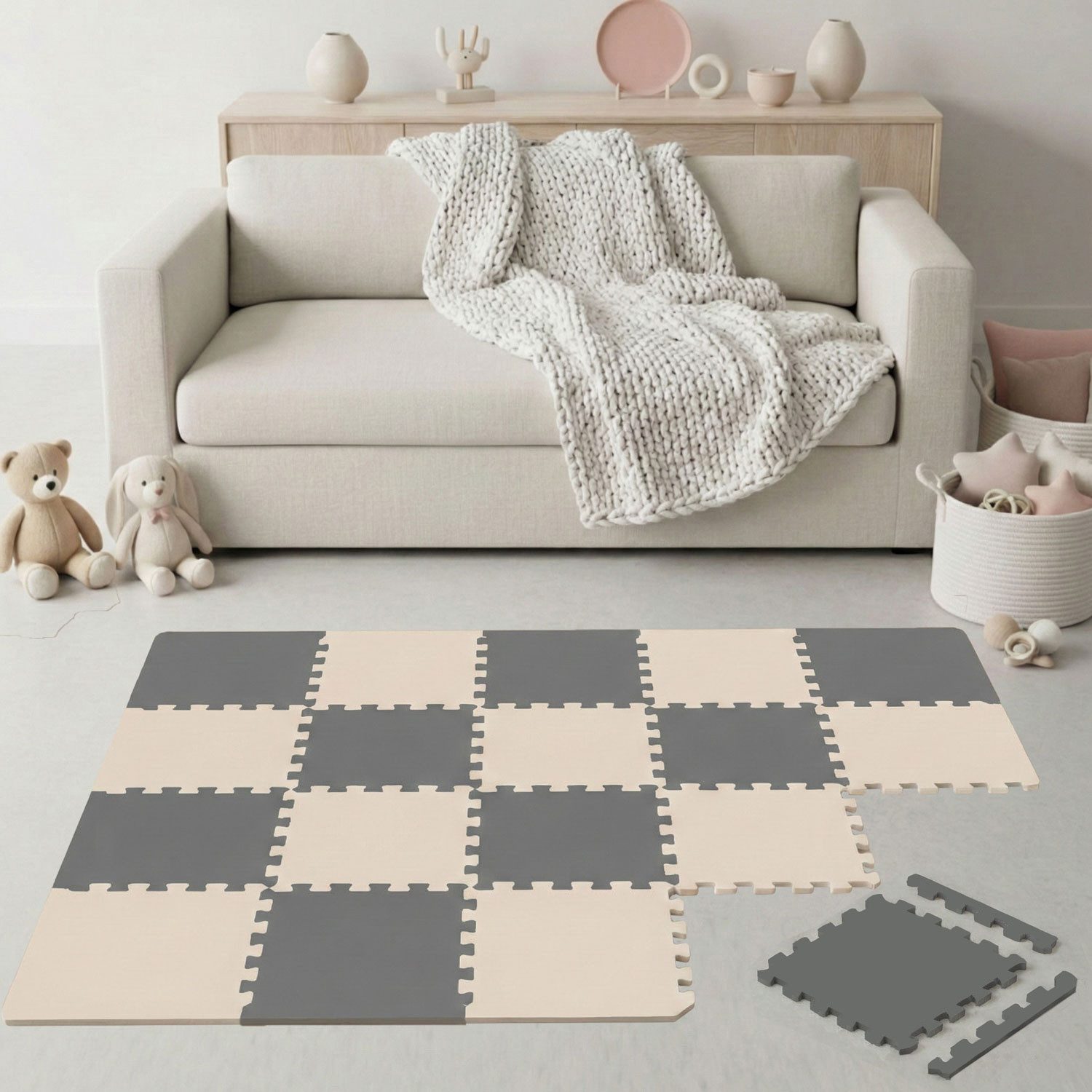 LittleTom Puzzlematte ab dem 1. Tag - 18 Teile Baby Spielmatte - 30 x 30 Kinder Krabbelmatte, Spielunterlage für Babys und Kleinkinder - Kinderzimmer Puzzleteppich