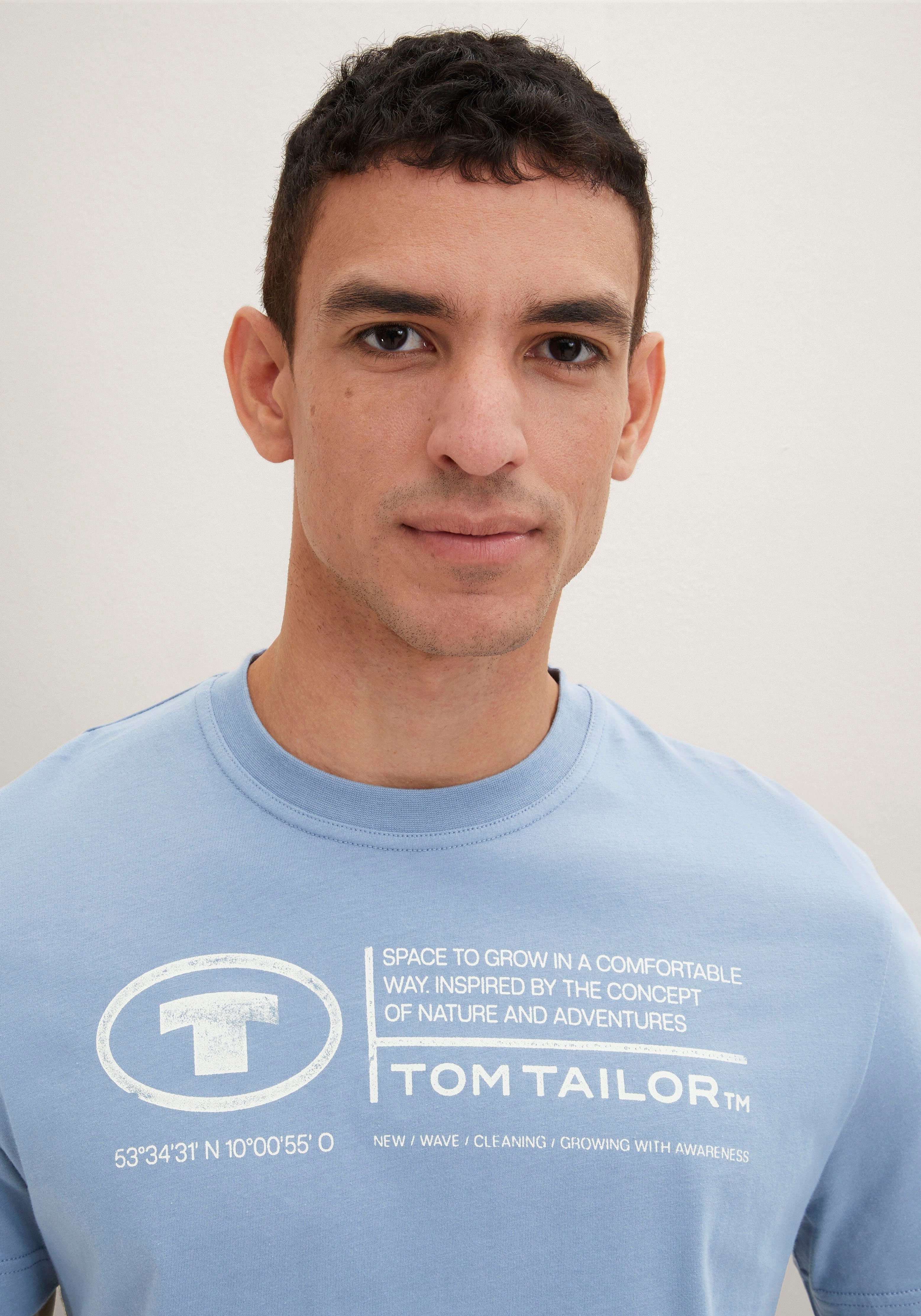 TOM TAILOR Tailor Blue T-Shirt Mid Herren Frontprint Print-Shirt Greyish Tom