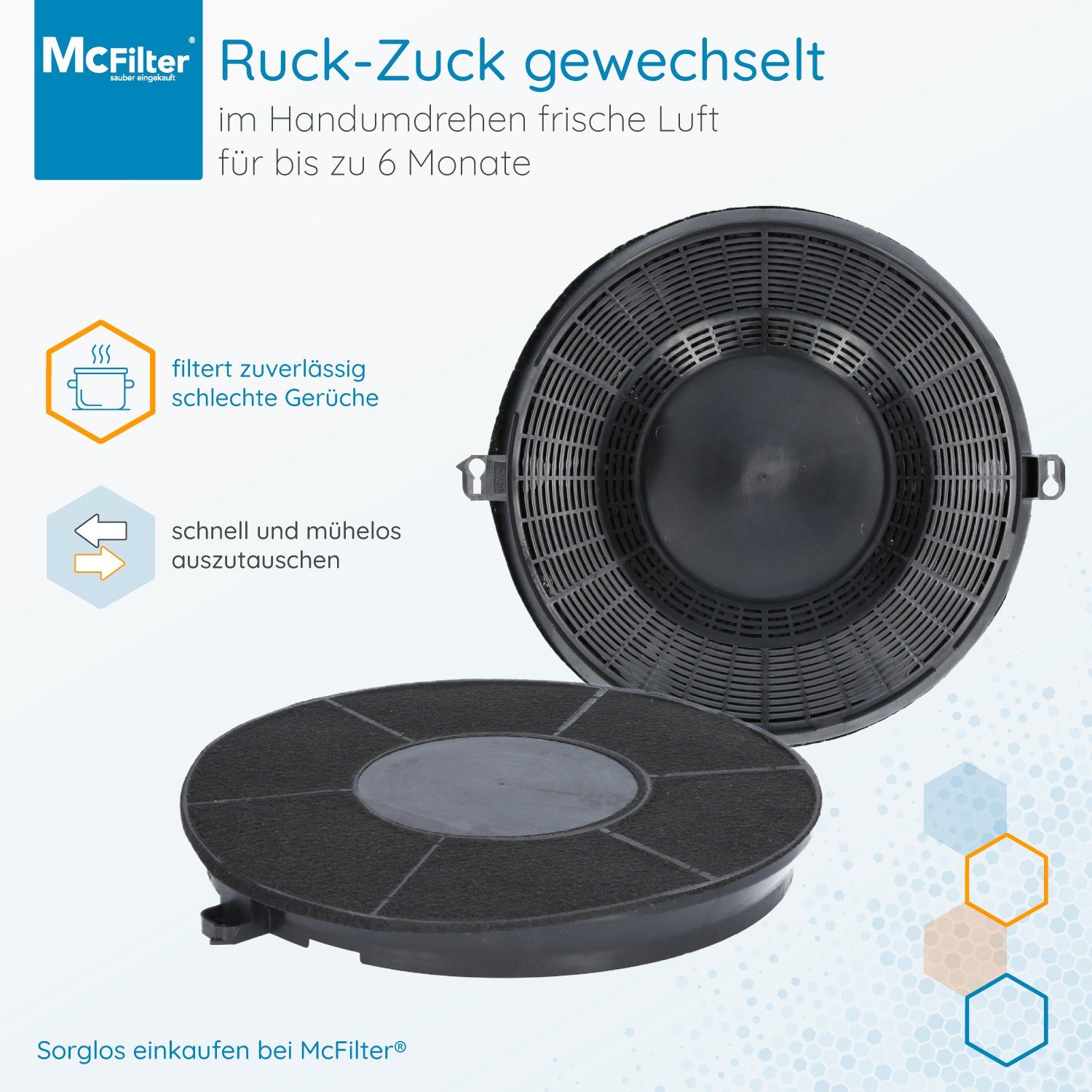 Faure Juno Bauknecht geeignet für Filter Stück) McFilter Type48, Aktivkohlefilter (2 Gorenje, Dunstabzugshaube Privileg für Kohlefilter Ignis Filter