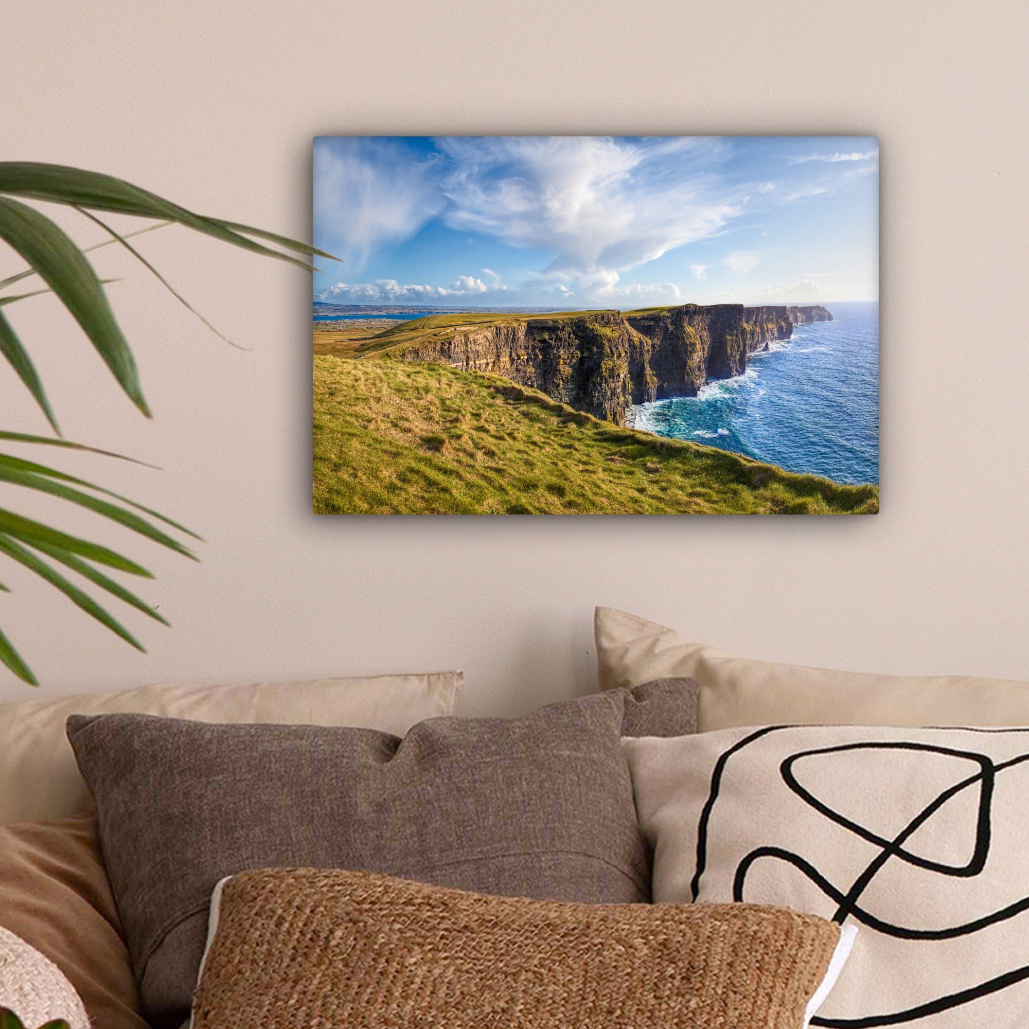 Cliffs Moher, Wolkendecke OneMillionCanvasses® über den cm Leinwandbilder, Wanddeko, Leinwandbild of irischen 30x20 (1 Wandbild Aufhängefertig, St),