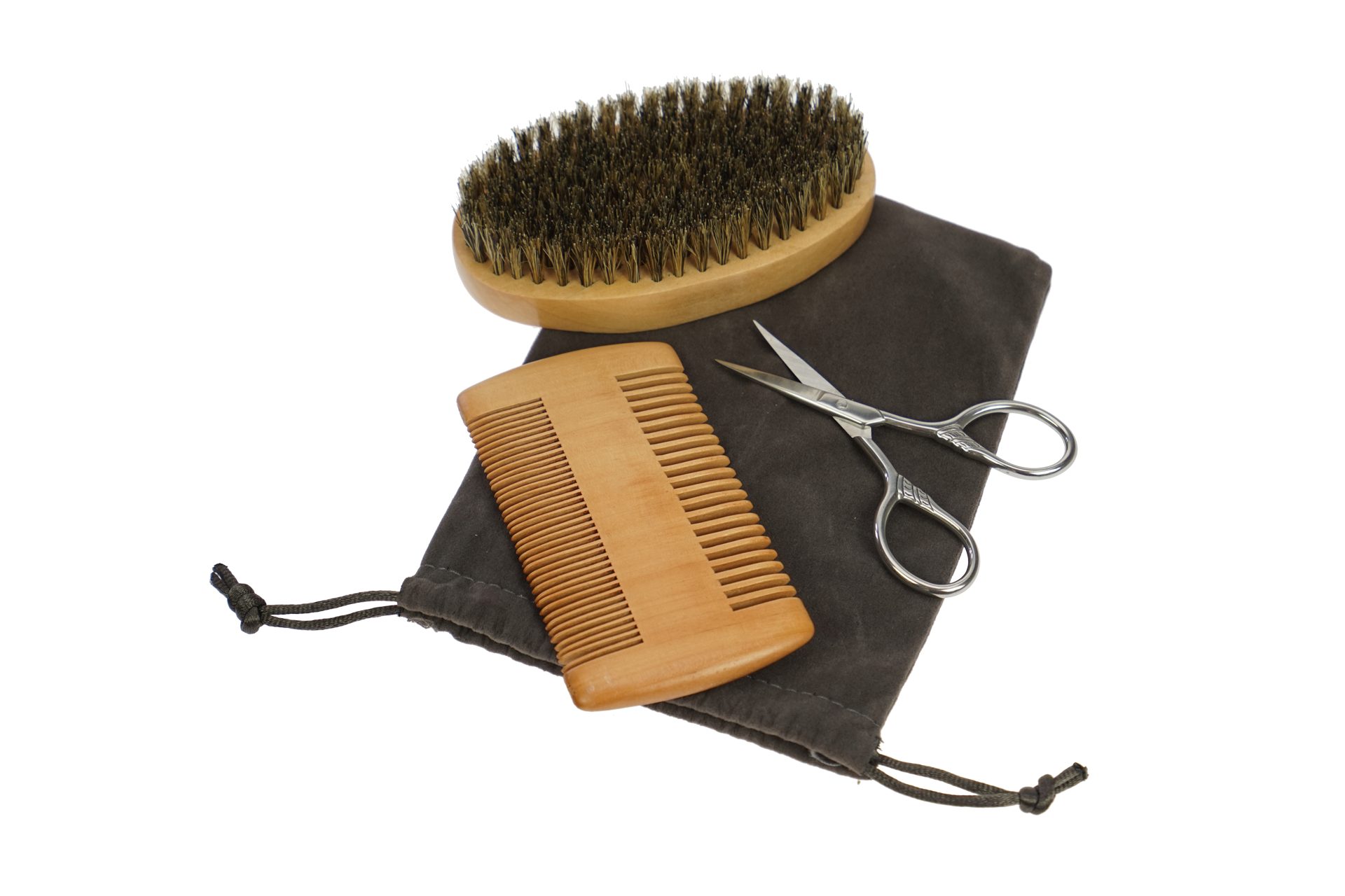 Fantasia Beauty Bartpflege-Set Bartset, 3tlg im Zugbeutel, Bartbürste, Schere und Staubkamm, 1-tlg., Bartpflege