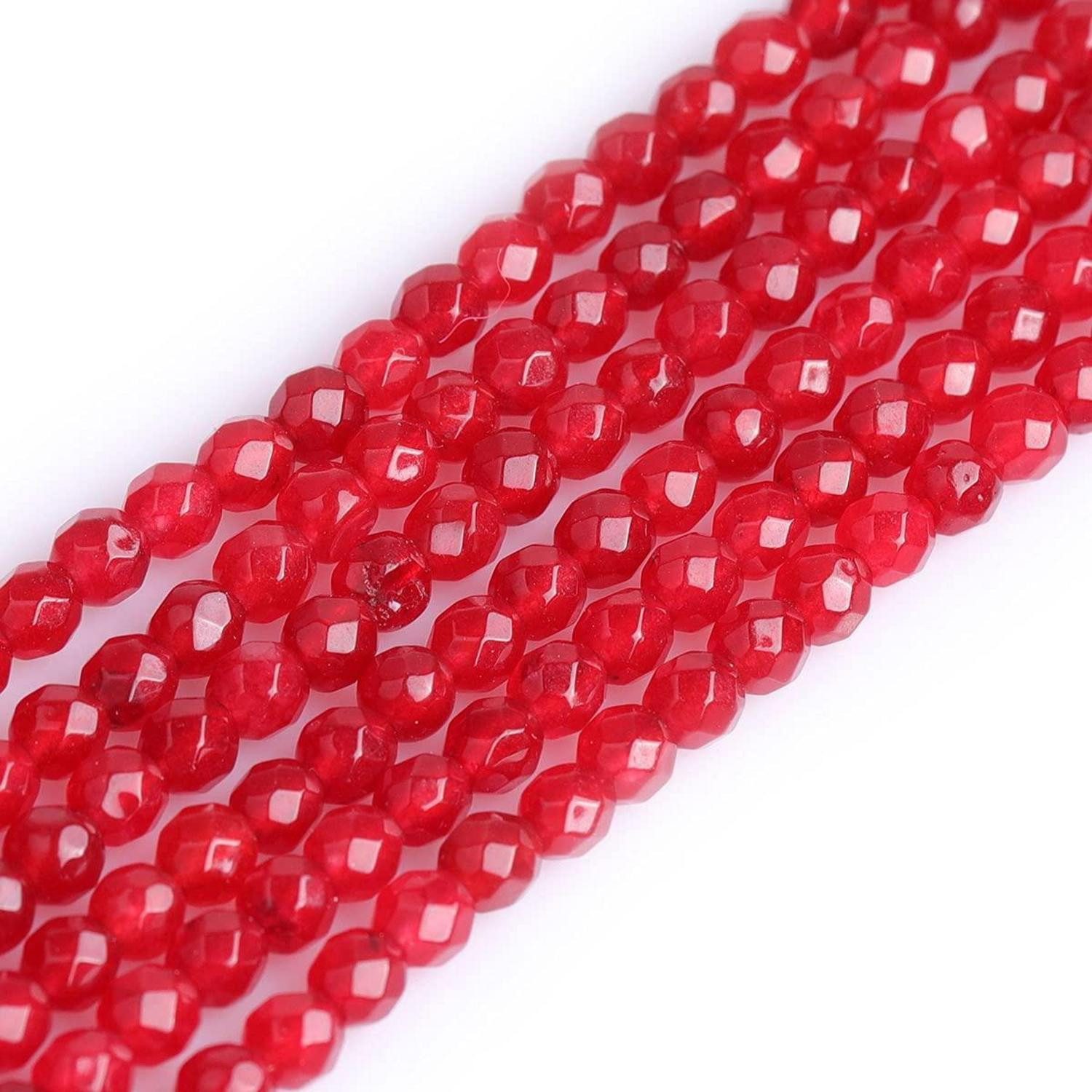 LuxusKollektion Bastelperlen Jade rot facettiert rund 4mm 38cm Strang, (95-tlg)