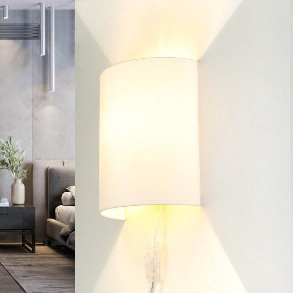 Licht-Erlebnisse Wandleuchte ALICE, ohne Leuchtmittel, Wandlampe mit  Schalter Weiß Stoff Loft Design E27 elegant Schlafzimmer