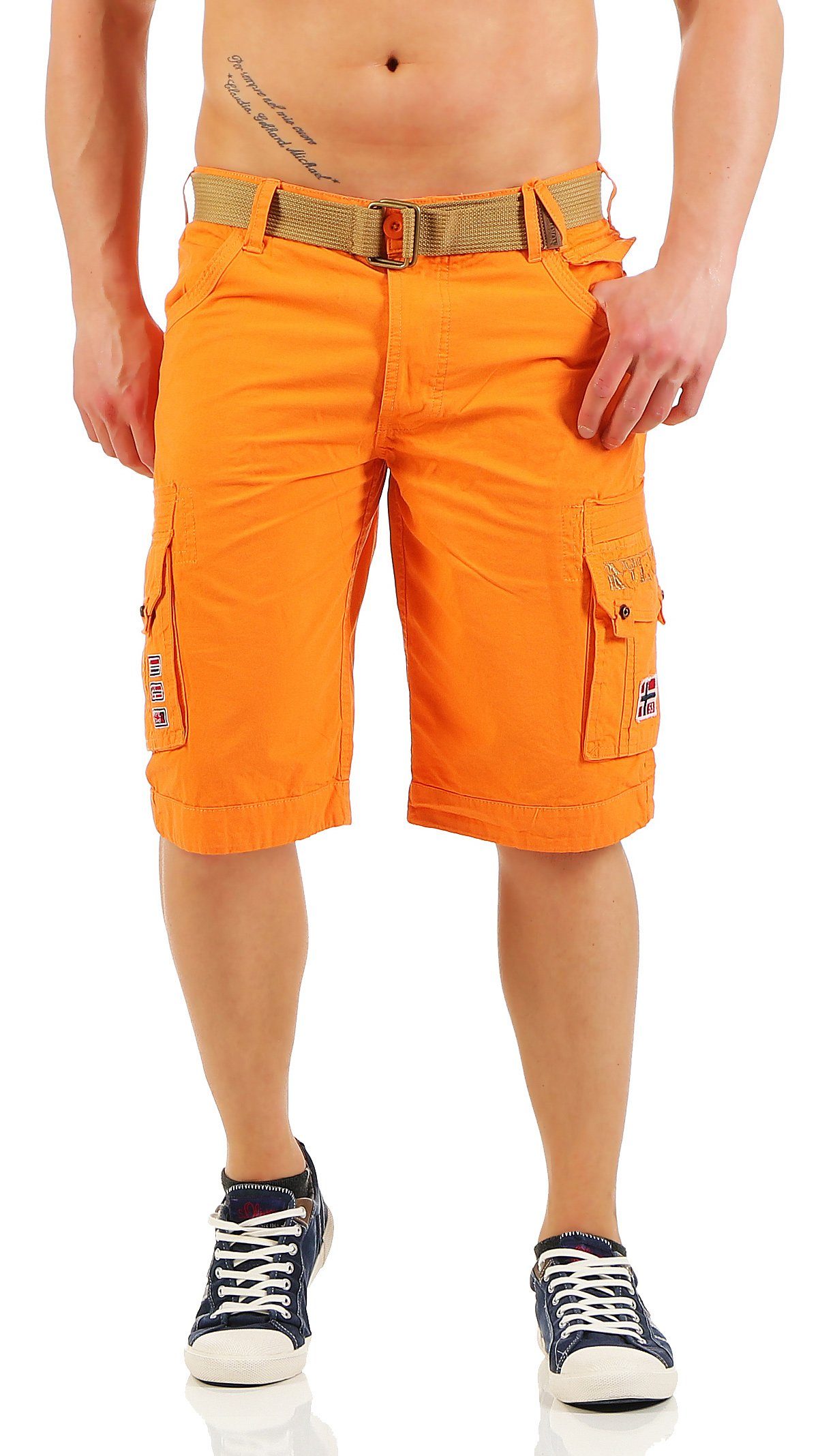 Herren PARK Geographical Shorts unifarben (mit Cargoshorts Norway Shorts, Gürtel) Hose, abnehmbarem Norway Orange kurze Geographical