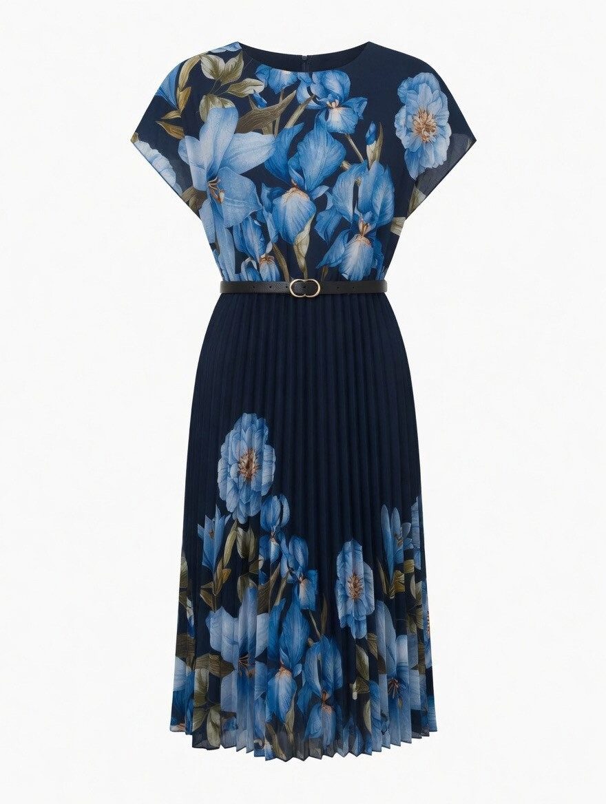 ITALY VIBES Plisseekleid - elegantes Kleid mit Gürtel - Midikleid mit plissiertem Rock ONE SIZE / passend für Größe S - L