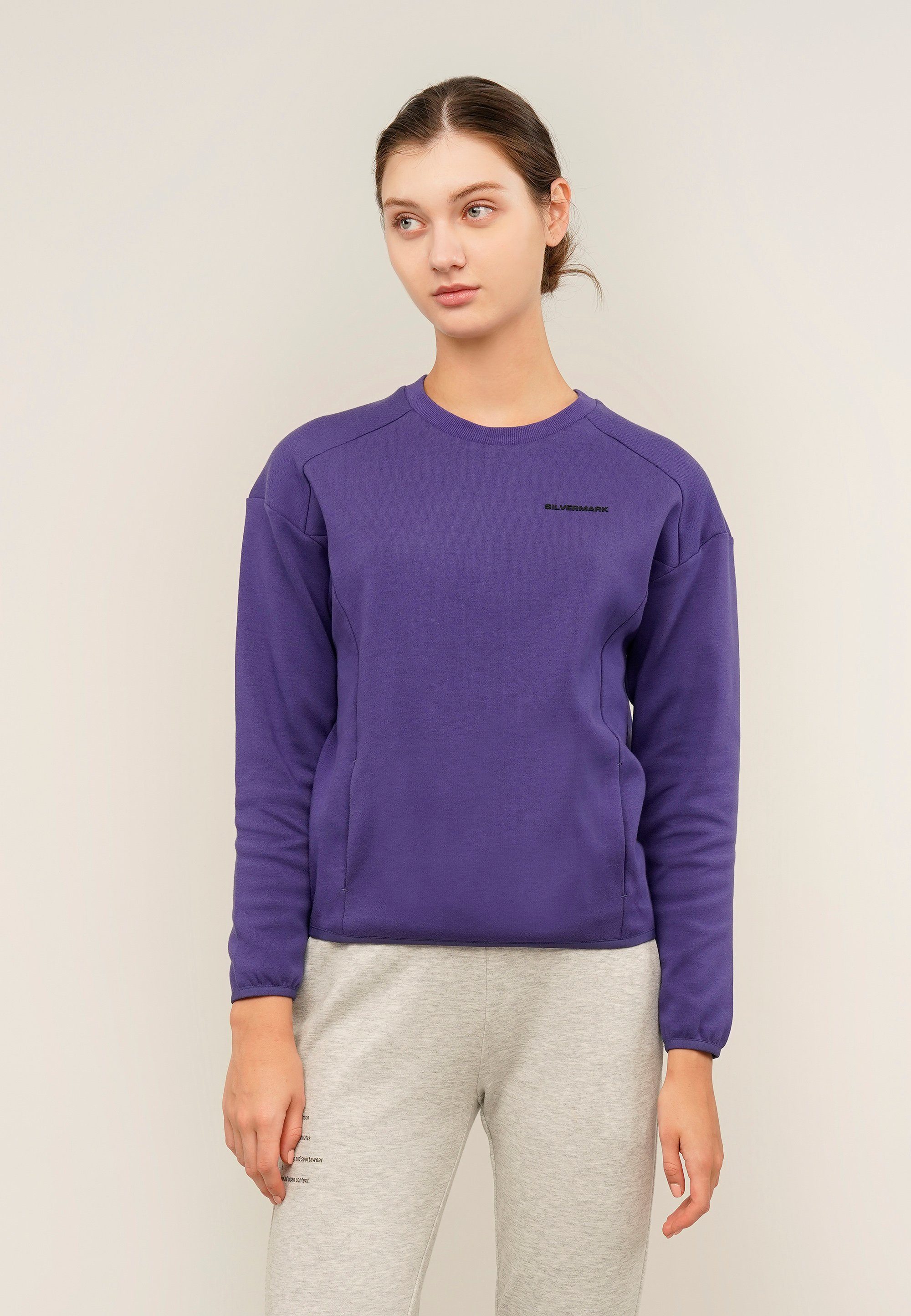 GIORDANO Sweatshirt Silvermark by G-Motion mit elastischen Bündchen lila
