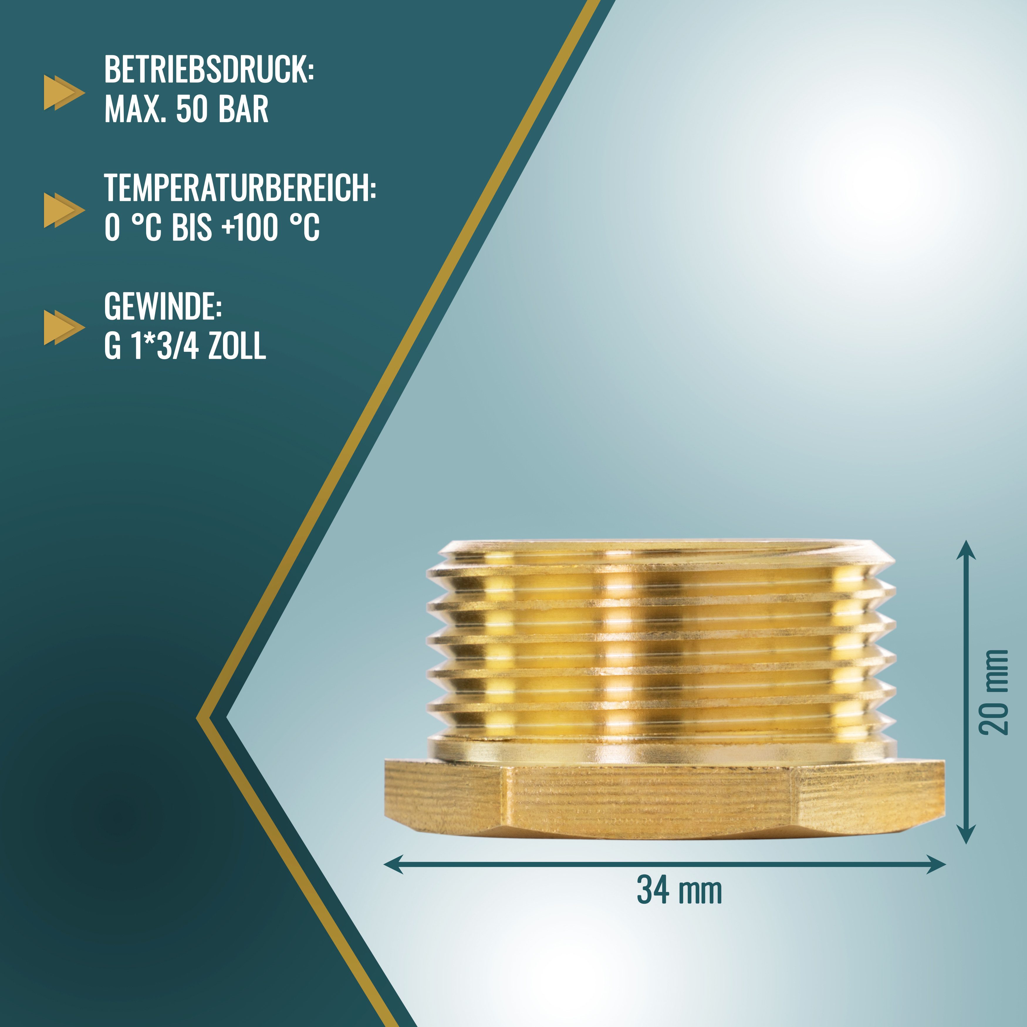 Poppstar Rohr-Reduzierstück, (2-tlg), 2x Messing Reduzierstück AG 1 Zoll auf IG 3/4 Zoll