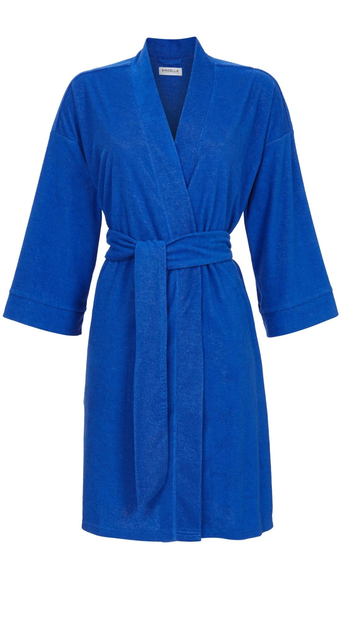 Ringella Damenbademantel aus weichem Stretchfrottee mit 3/4 Arm und Bindegürtel, Stretchfrottee, Kimono-Kragen, Bindegürtel, saugstark & pflegeleicht