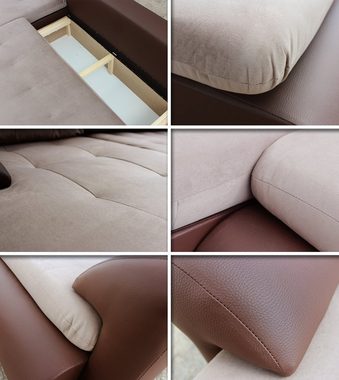 Sofnet Ecksofa Santi, mit Schlaffunktion und Bettkasten, L-Form Couch, Schlafsofa mit Wellenfeder, Bettsofa