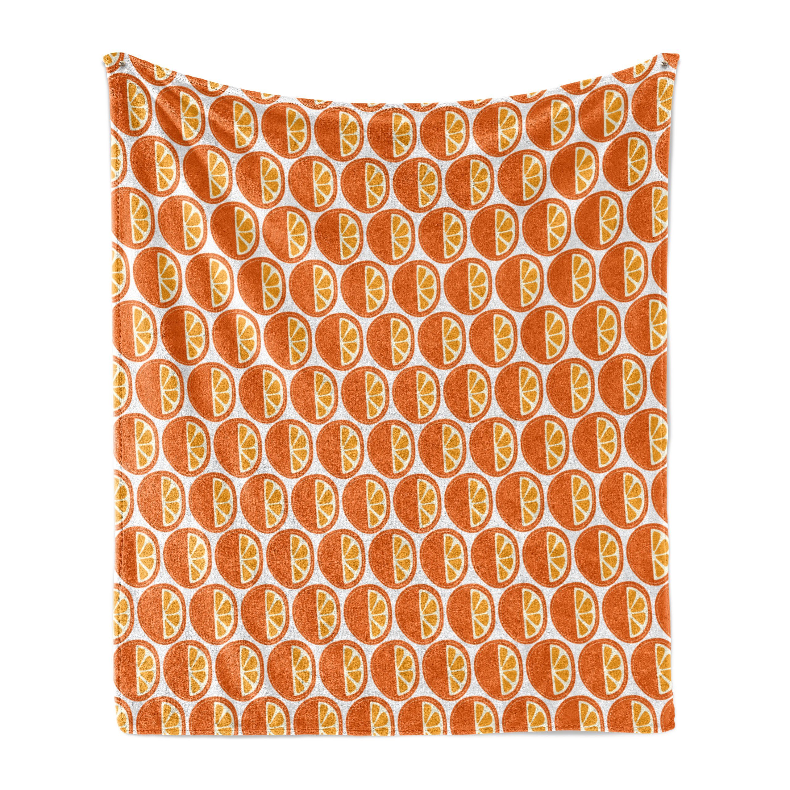 Wohndecke Gemütlicher Plüsch für den Innen- und Außenbereich, Abakuhaus, Obst Cartoon orange Muster-Kunst