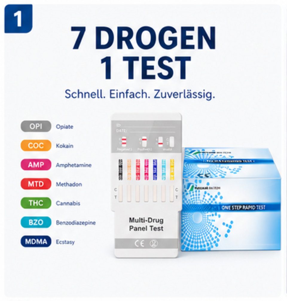 Safecare Bio-Tech Drogen-Schnelltest 7in1 - 99% Genauigkeit - Urin Test, 7 Messparameter, Multidrogentest, 10-tlg., Drogentest, Multifunktionalität, Schnelle Ergebnisanzeige, Einfache Anwendung