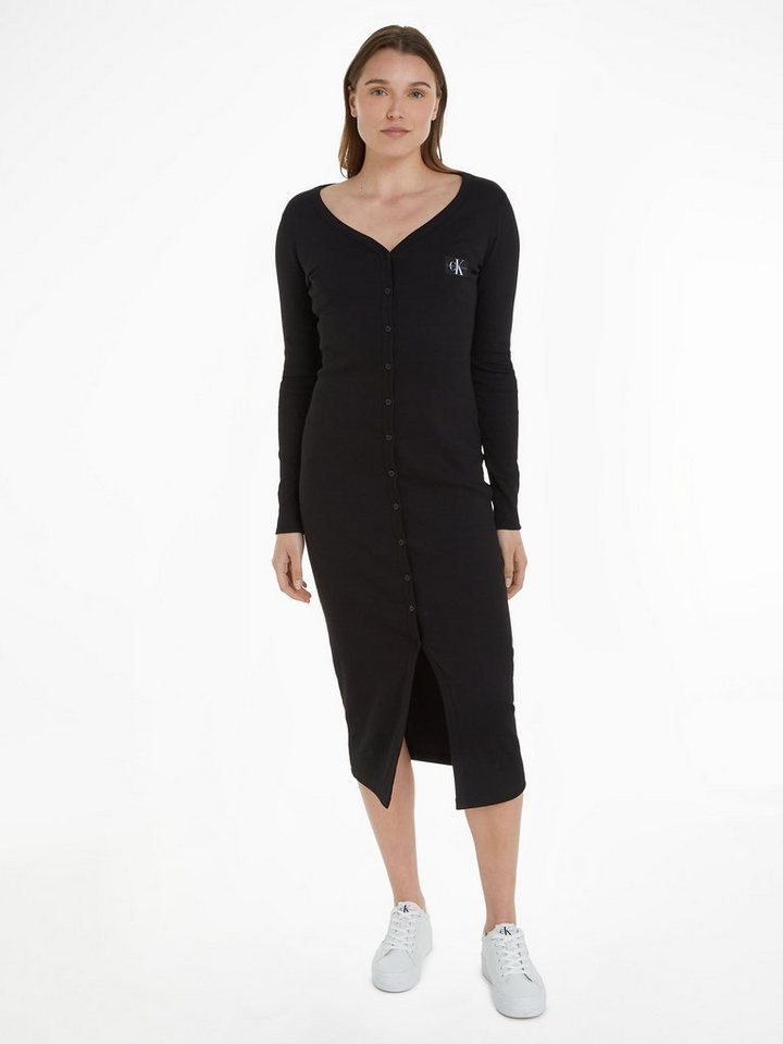 Calvin Klein Jeans Jerseykleid LABEL LONG SLEEVE RIB DRESS