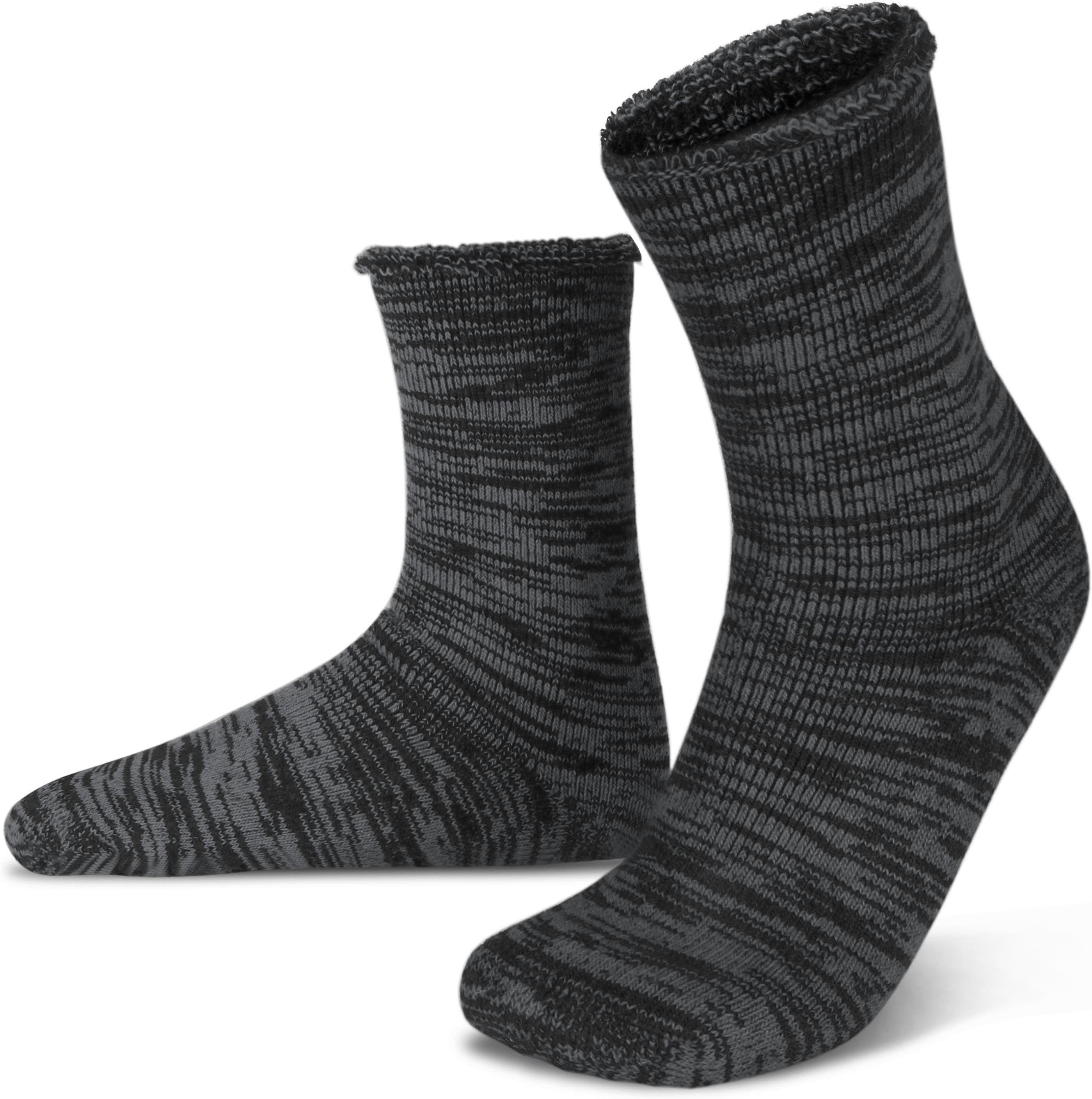 Polar Husky Thermosocken Farbige Vollplüsch-Socken mit Wolle durchgehend gefüttert Grau/Schwarz