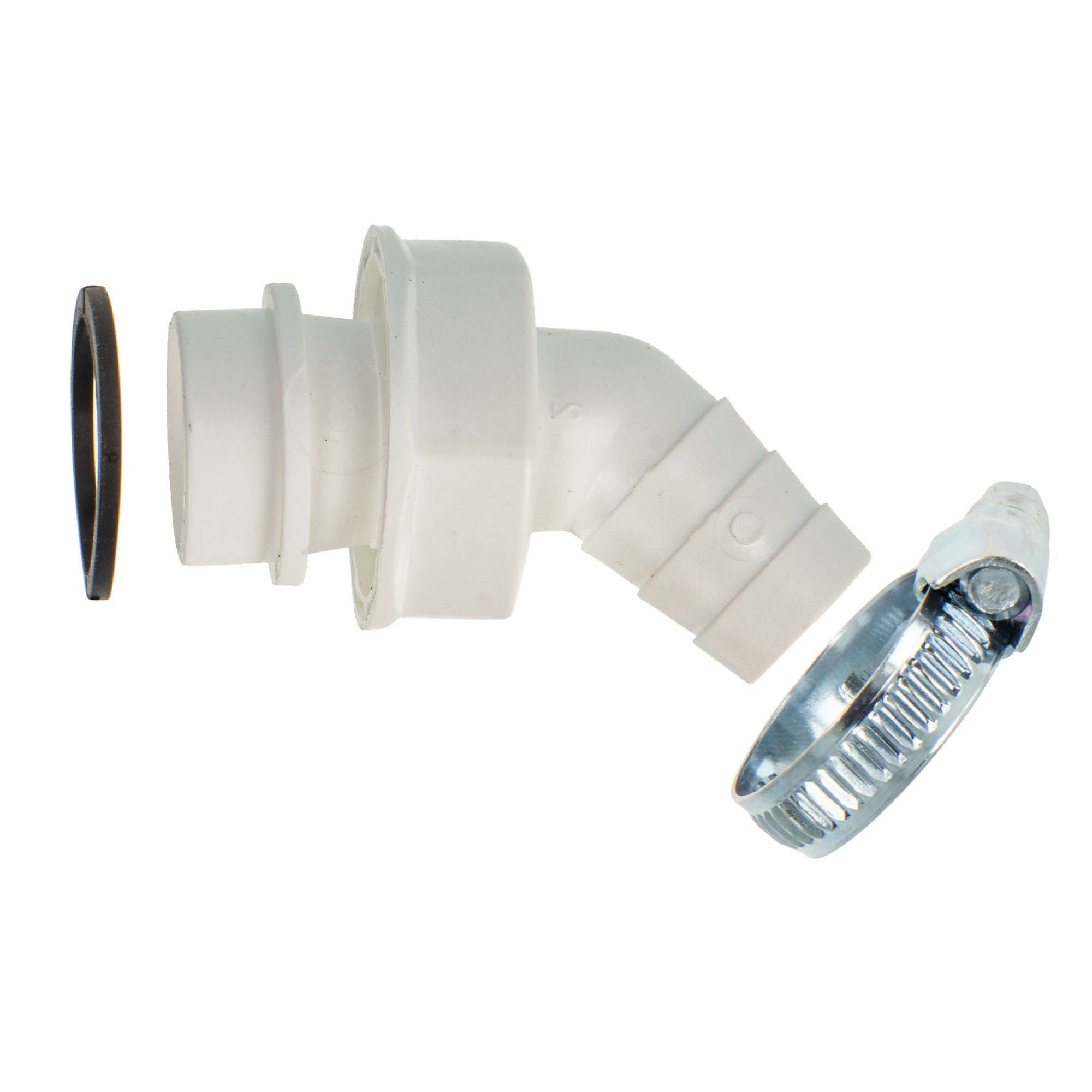 tecuro Siphon Geräteanschlusstülle Siphonanschluss 45° mit Schlauchschelle - Weiß