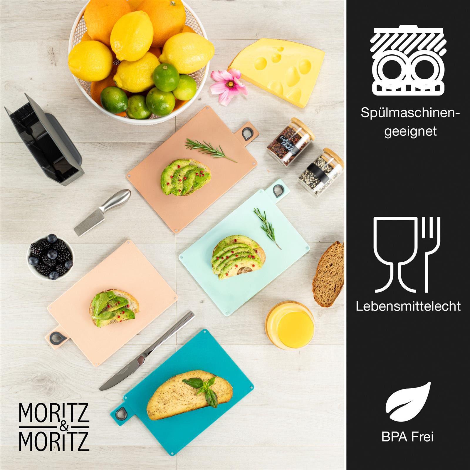 Moritz & Moritz Frühstücksbrett Moritz & Moritz 4x Kunststoffbrett im Ständer Bunt Kl.