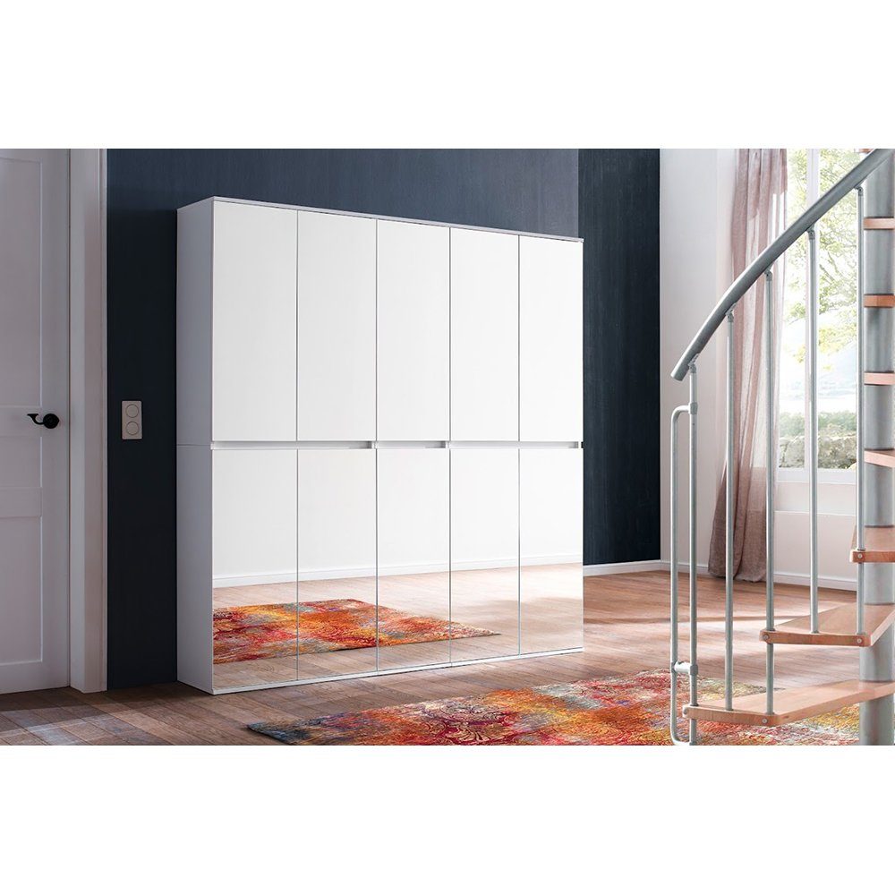 trendteam Spiegelschrank Spiegelschrank Garderobenschrank Flurschrank Weiß 185 x 191 x 34 cm