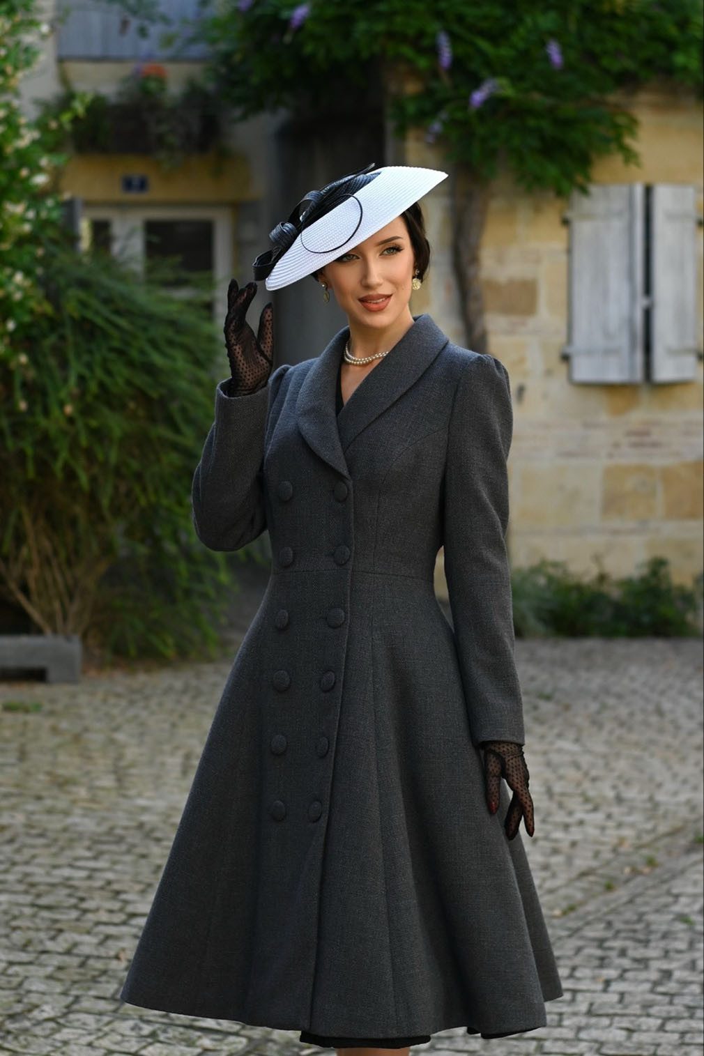 Hearts & Roses London Langmantel Gracie Swing Coat Grau Rockabilly Retro Vintage