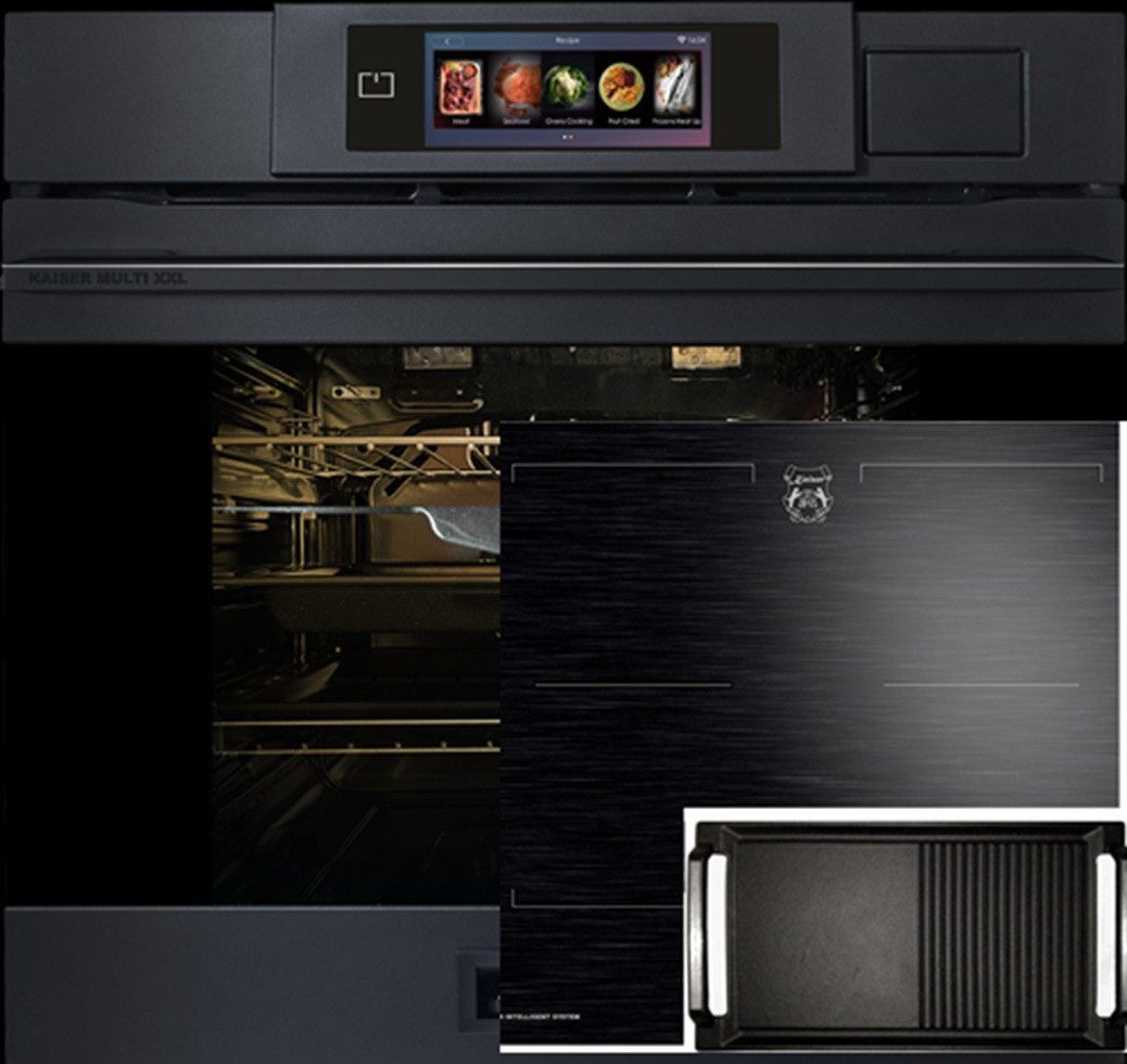 Kaiser Küchengeräte Backofen-Set Herd Set Autark Einbaubackofen XXL Multi 37,Multifunktions-Elektro-Dampfbackofen mit Dampfreinigung, 60 cm+Induktionskochfeld 60 cm +Grillplatte EH 6341+KCT 6140 FI+Grillplatte.., mit 1-fach-Teleskopauszug