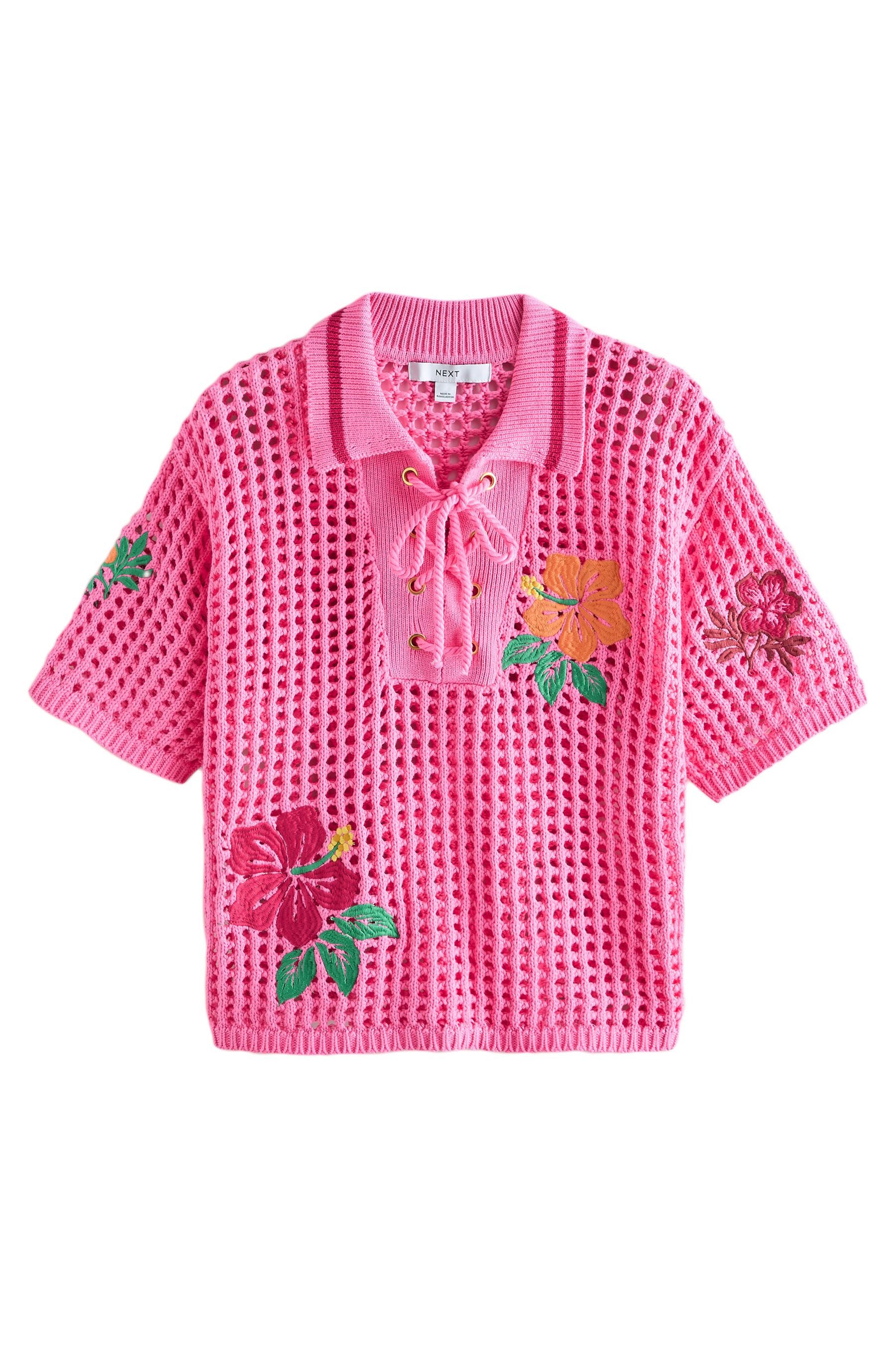 Next Poloshirt Geschnürtes Polo-Oberteil mit Print, Mesh + Strick (1-tlg)