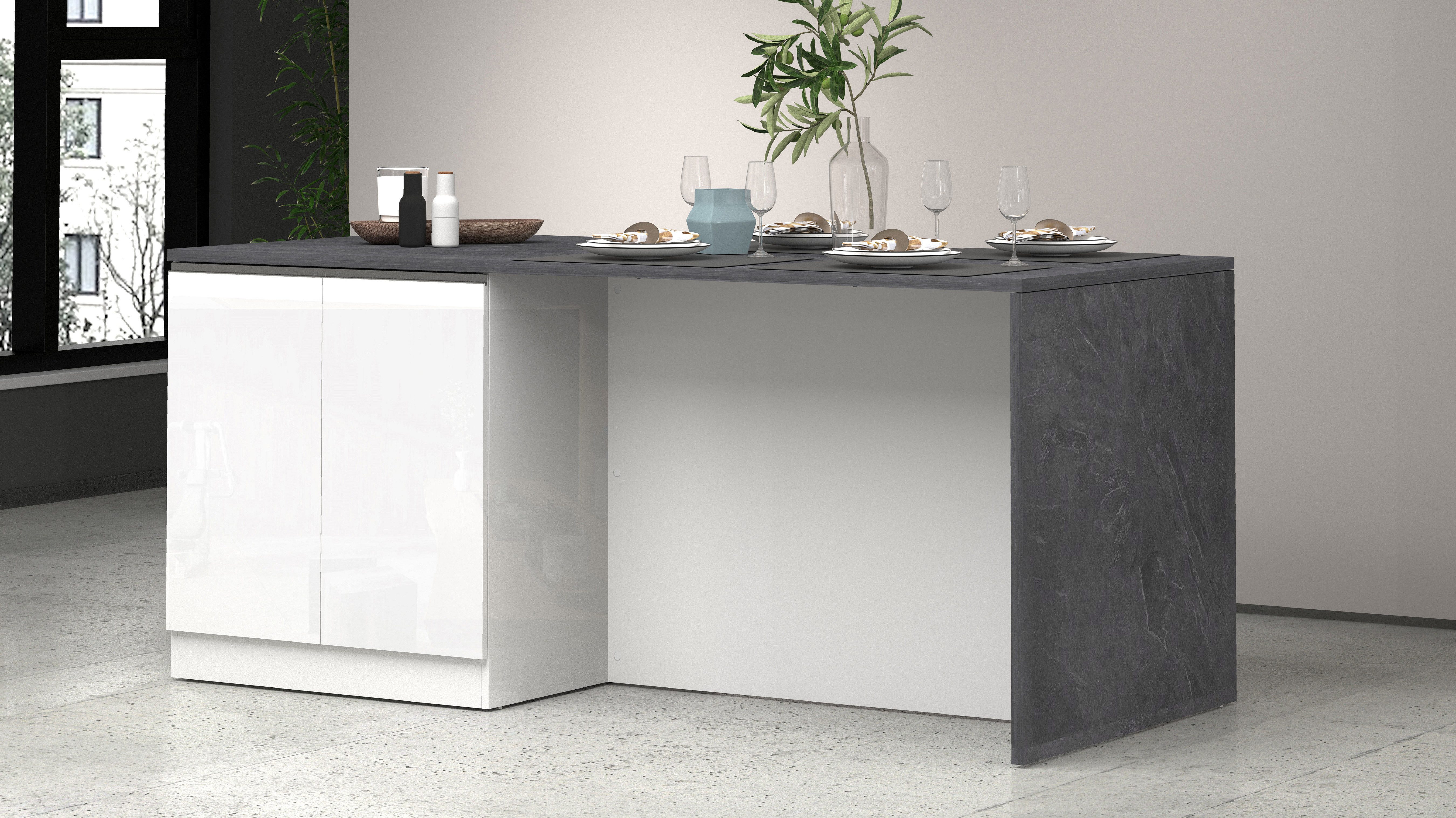 KOCHSTATION Kücheninsel Sole,Kochinsel,Küchenarbeitsblock,Inselküche,Arbeitsinsel, Breite 200 cm mit 4 Türen,4 Fächer, Arbeitsplatte, Aluminiumgriff