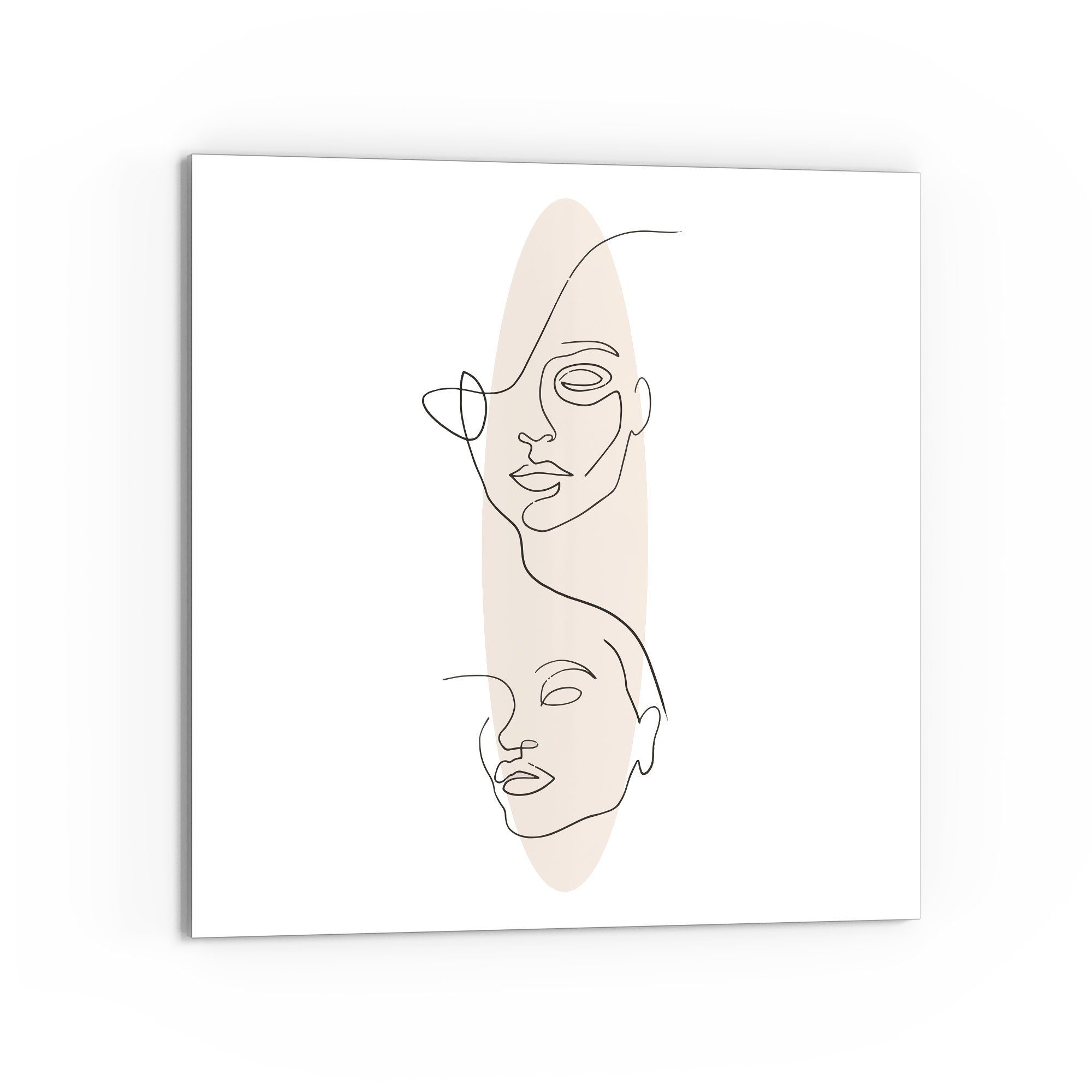 DEQORI Küchenrückwand 'Linien-Gesichter vor Oval', Glas Spritzschutz Badrückwand Herdblende | Küchenrückwände