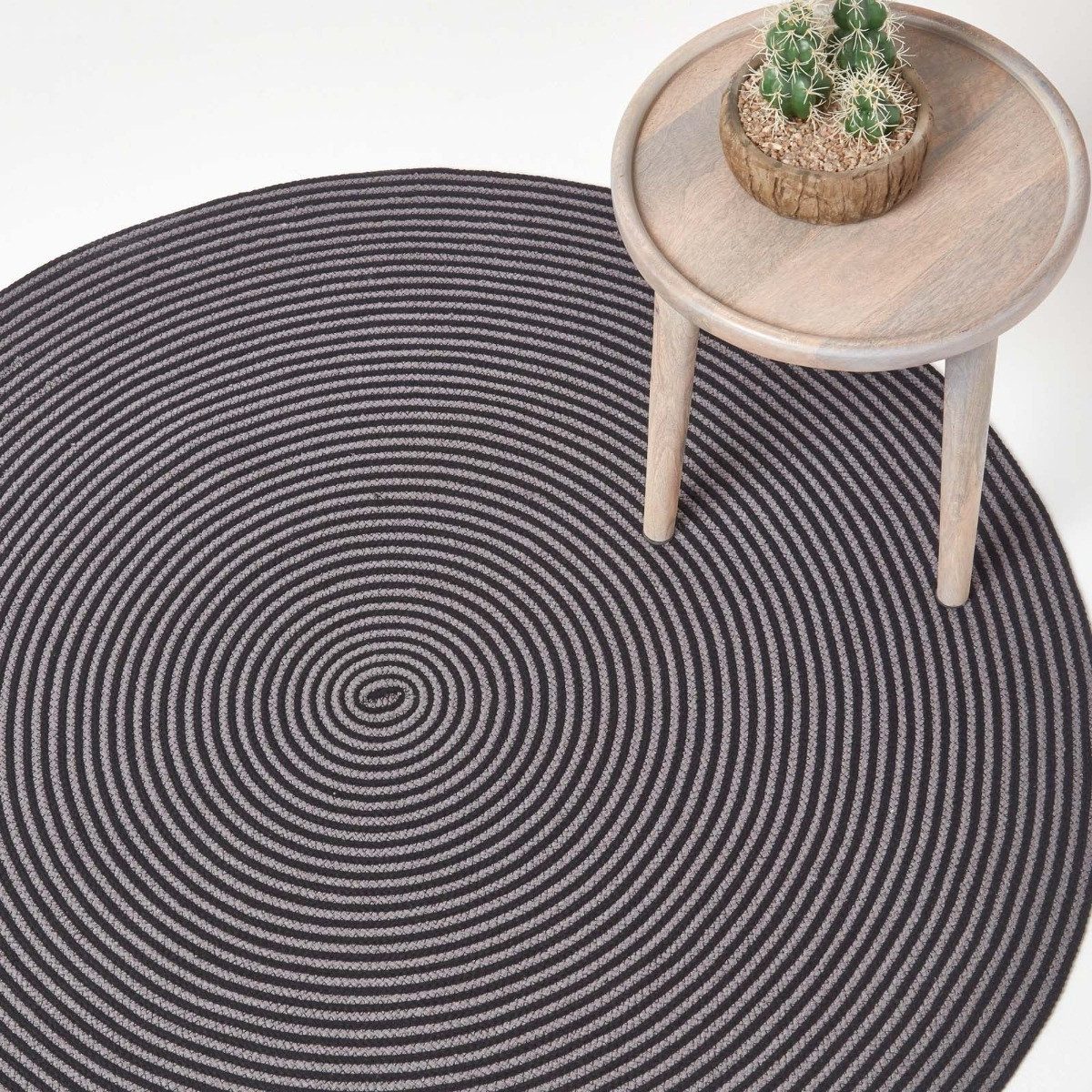 Homescapes Teppich Geflochtener runder Teppich, grau-schwarz mit Spiral-Muster, 150 cm, Höhe: 20 mm