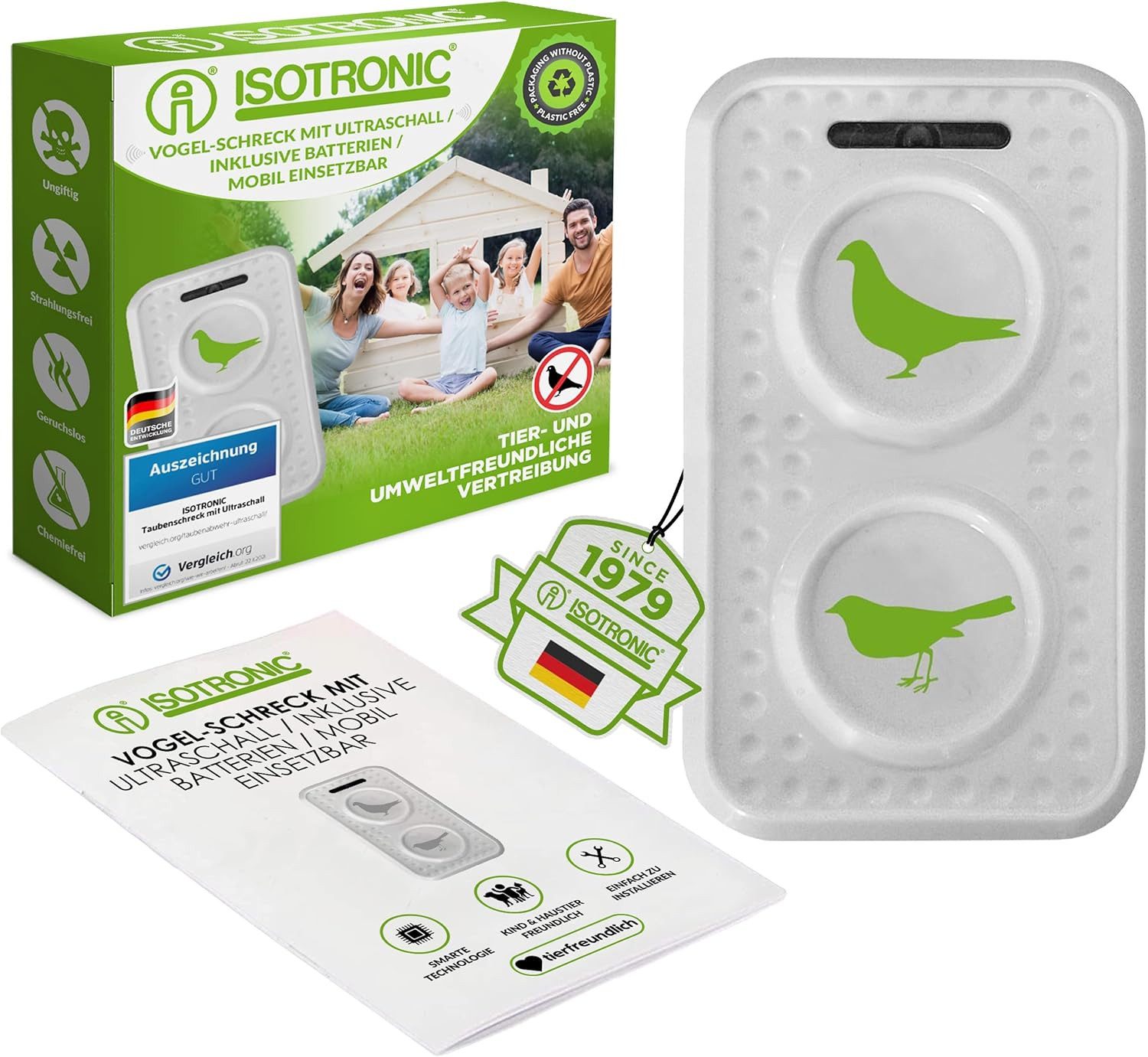 ISOTRONIC Ultraschall-Tierabwehr Isotronic Vogel- und Taubenfrei Mobil, 1-tlg.