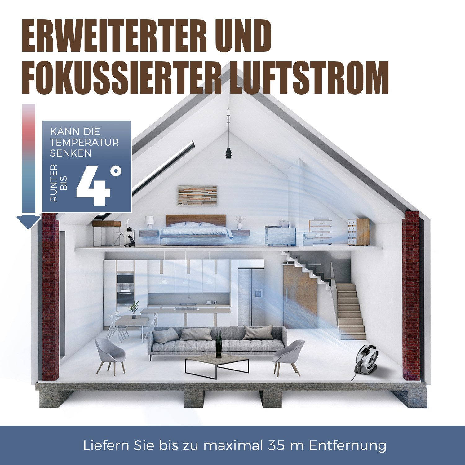 XPOWER Tischventilator Luftumwälz Utility Lüfter Elektro Ventilator Laufradventilator, 60W, 900CFM, 3-Stunden-Timer & 4 verstellbare Geschwindigkeiten – Bild 3 von 5