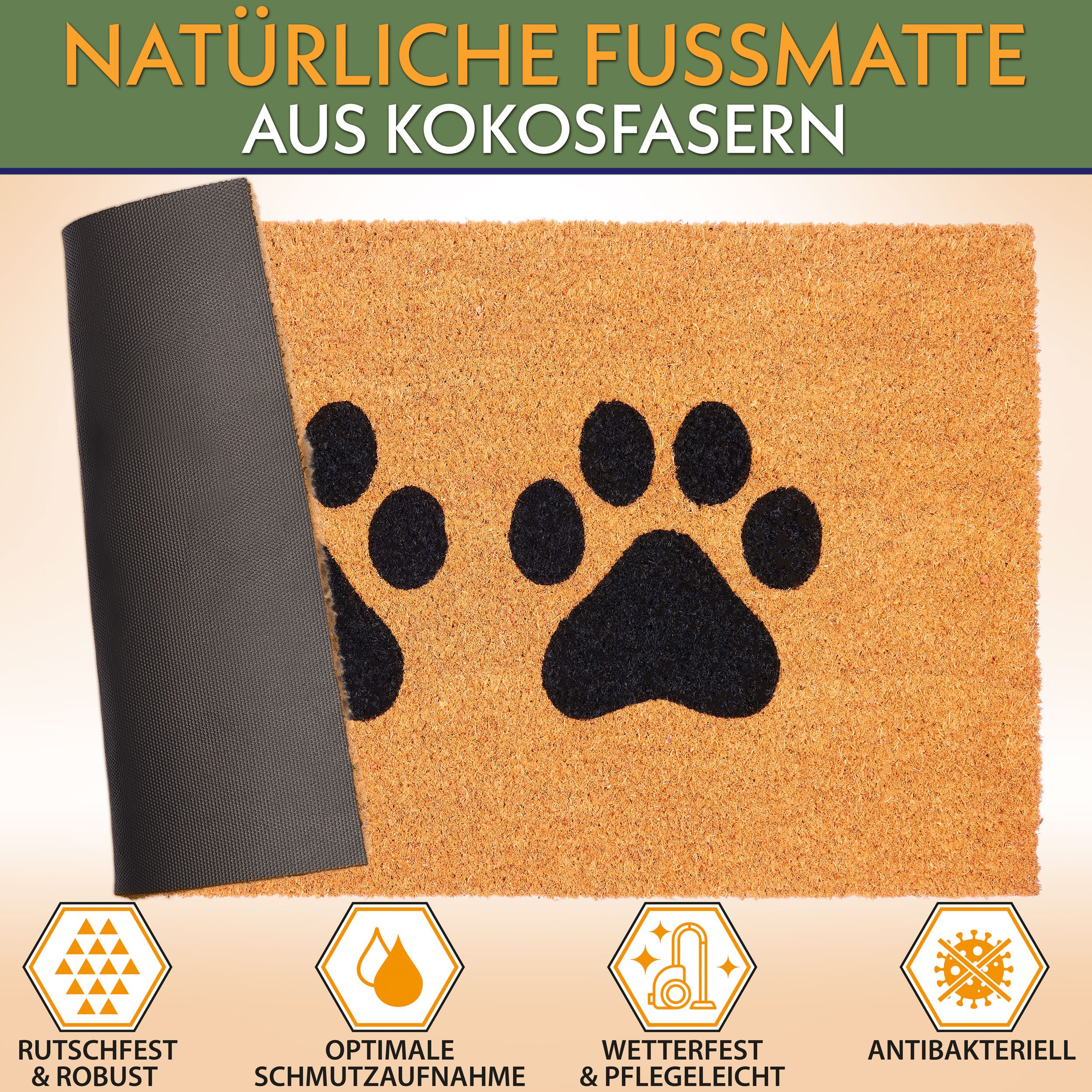 BRUBAKER Fußmatte Pfoten - 45 x 75 cm Hunde und Katzen - Fußmatte für Außen und Innen, Türvorleger für Hundebesitzer & Katzenbesitzer, Höhe: 15 mm, Schmutzfangm – Bild 3 von 5