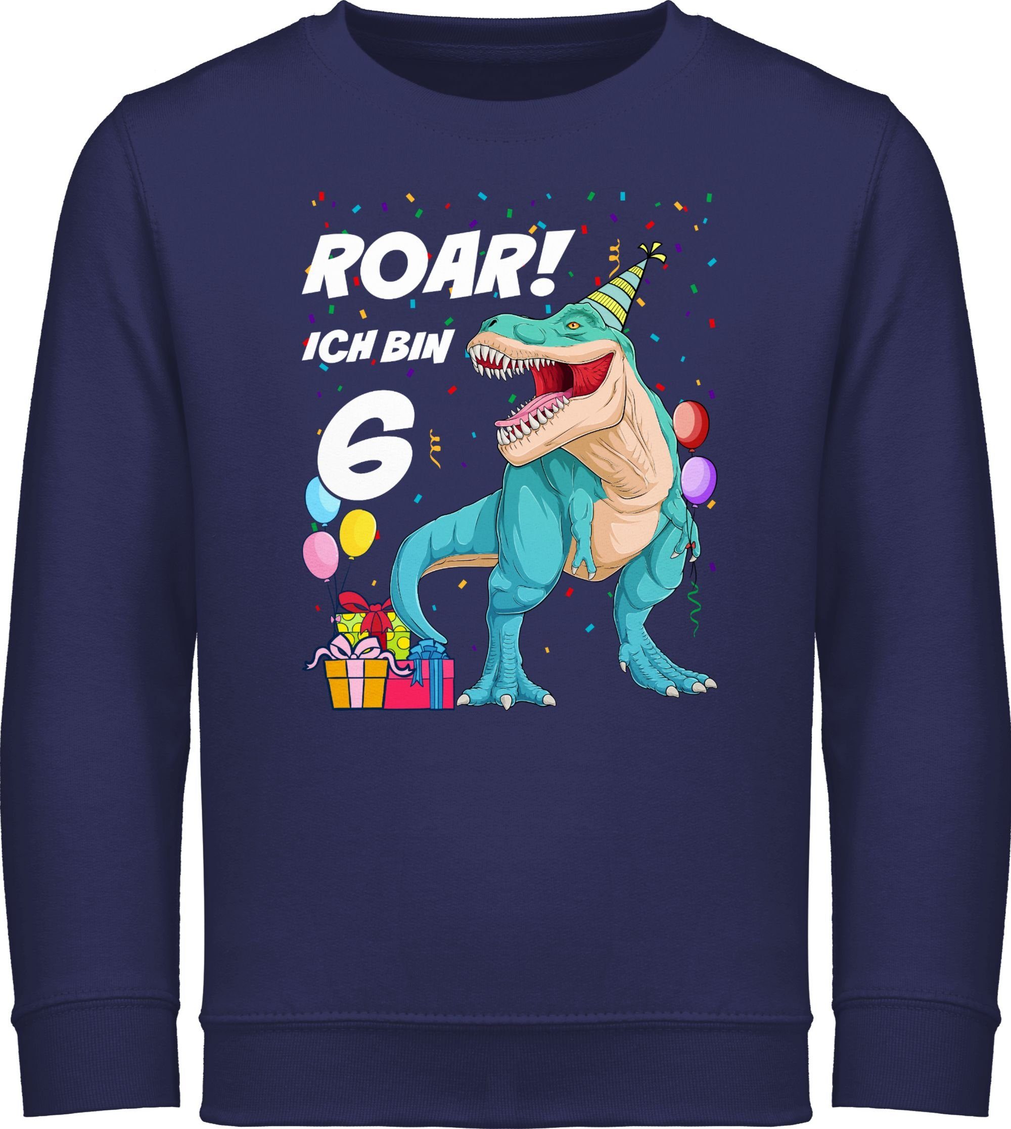 6 1 Blau Navy Jahre Sweatshirt Dinosaurier Dino 6. Ich bin Shirtracer Geburtstag - T-Rex