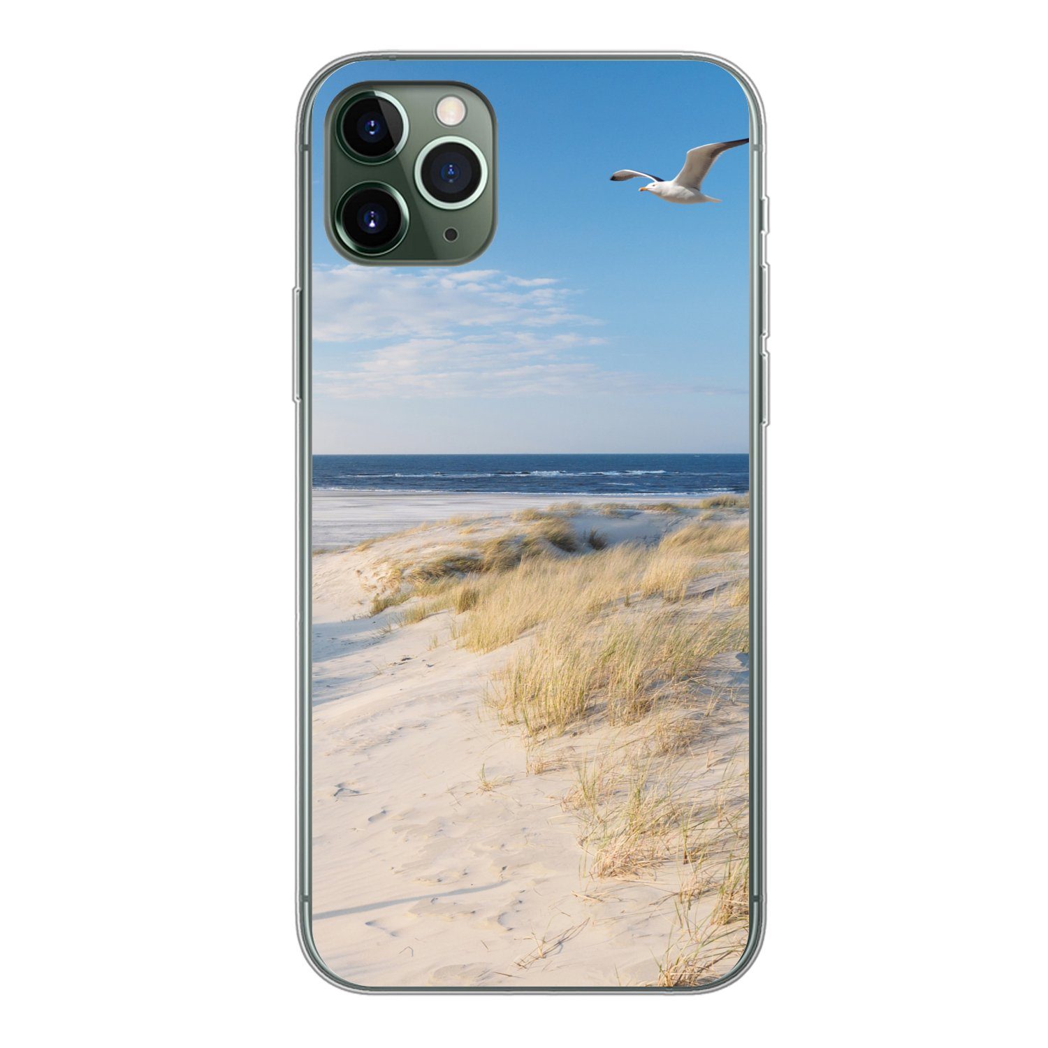 MuchoWow Handyhülle für Apple iPhone 11 Pro Max Düne - Möwe - Strand - Meer - Sonne, Smartphone-Bumper, Print, Handy Schutzhülle Dünn