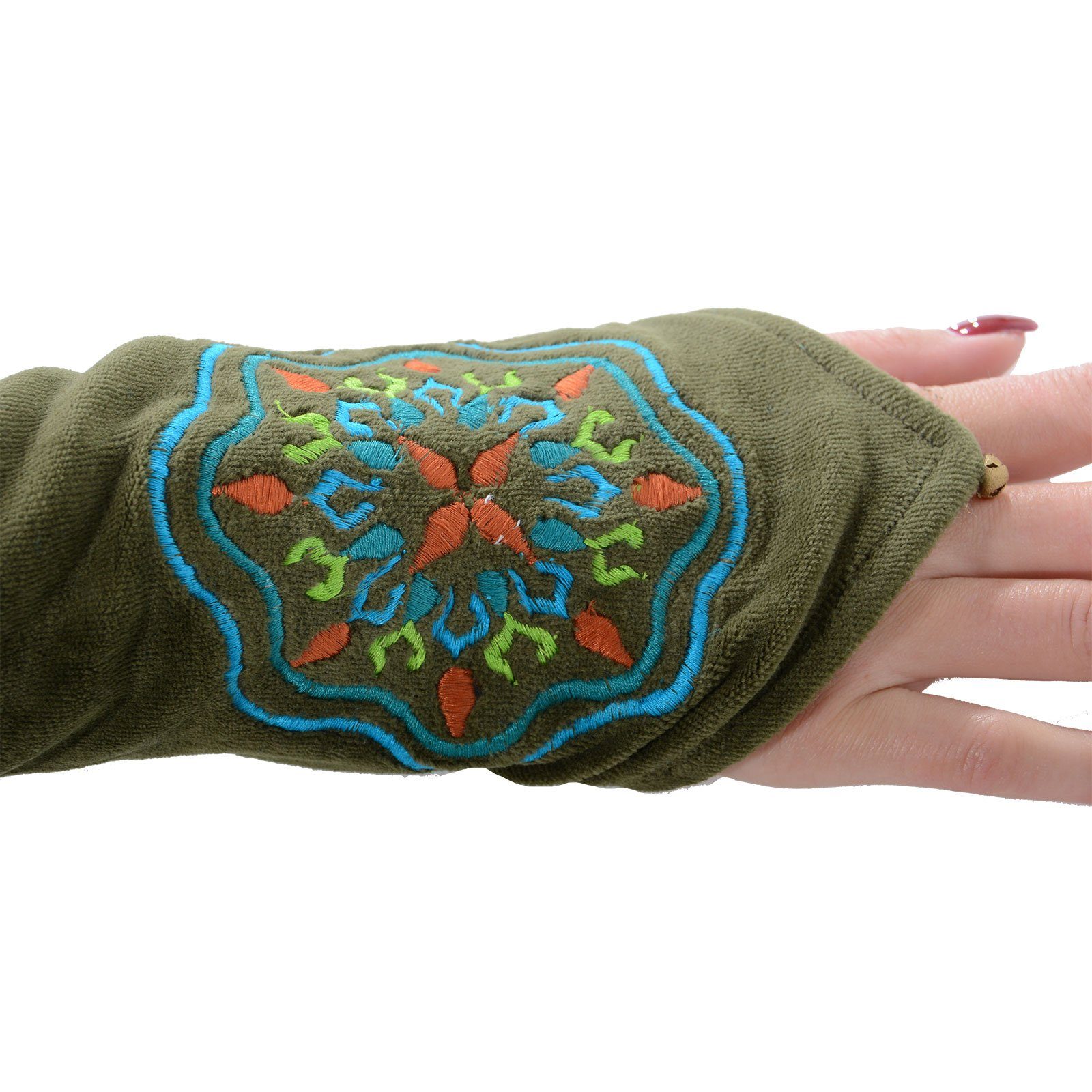 KUNST UND MAGIE Armstulpen Armstulpen Muster" Grün Handwärmer Stulpen "Mandala Handschuhe Samt Boho