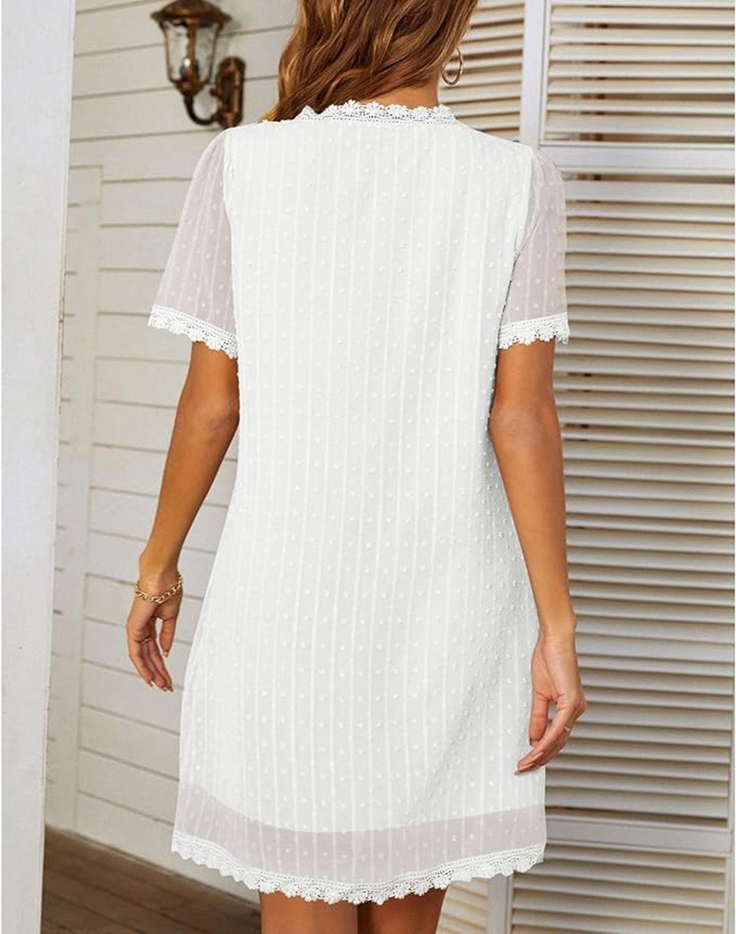 VOCTVTB Spitzenkleid, Weiß lässiges lockeres Shaping-Kleid Freizeitkleid, elegantes, Partykleid