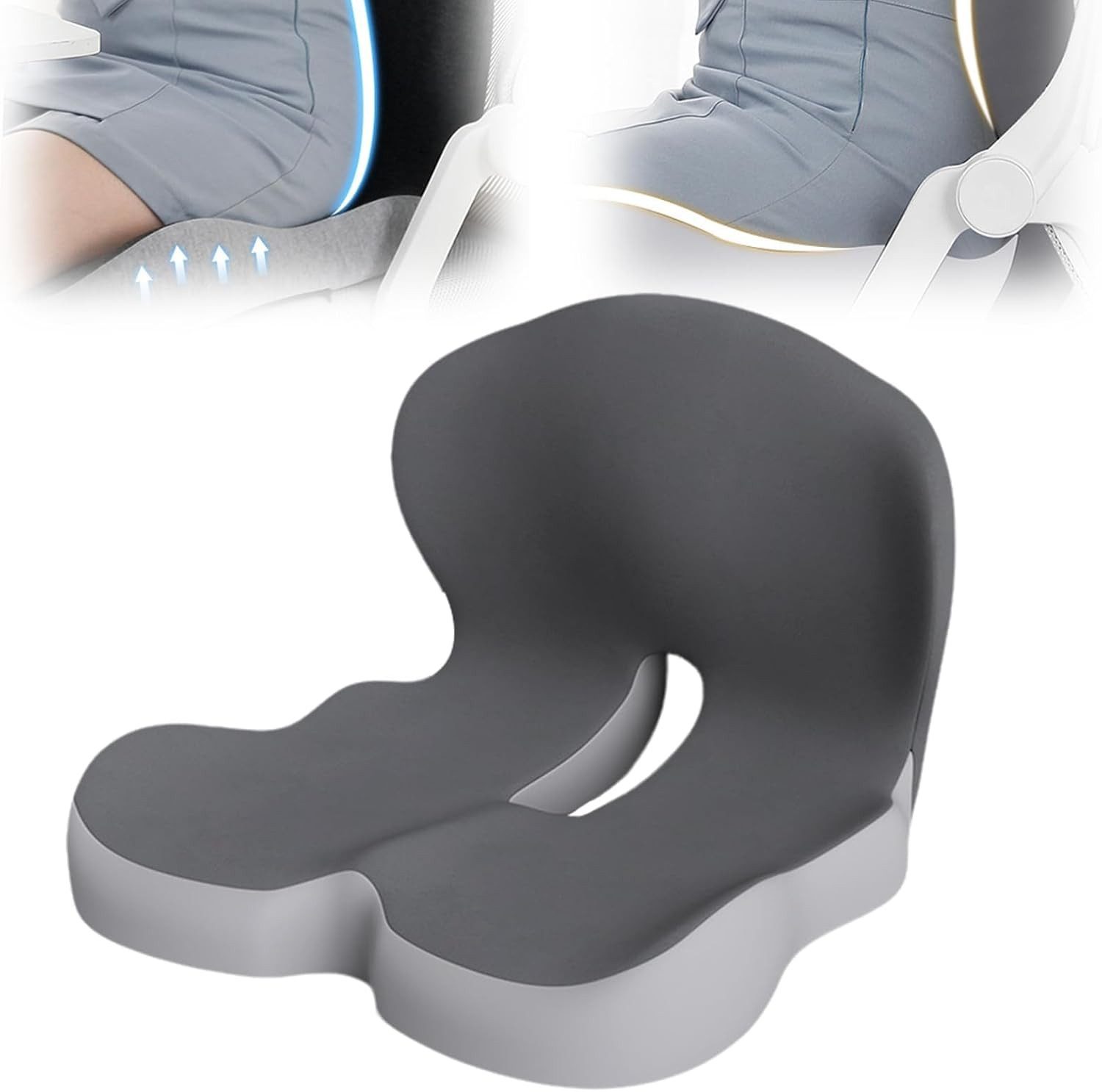 ibettertec Sitzkissen Hämorrhoiden Sitzkissen Orthopädisch für Hämorrhoiden Eisseide Gewebe, Ergonomisches Sitzring Memory Foam Kissen für Bürostuhl Auto Rollstuhl